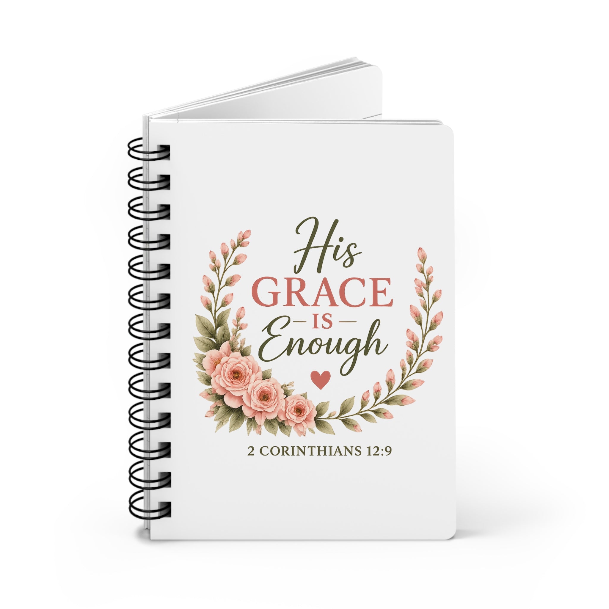 His Grace Is Enough Christian Spiral Notebook | 2 Corinthians 12:9 Prayer Journal | Bible Study Notebook | Faith Journal for Women | Christian Gift