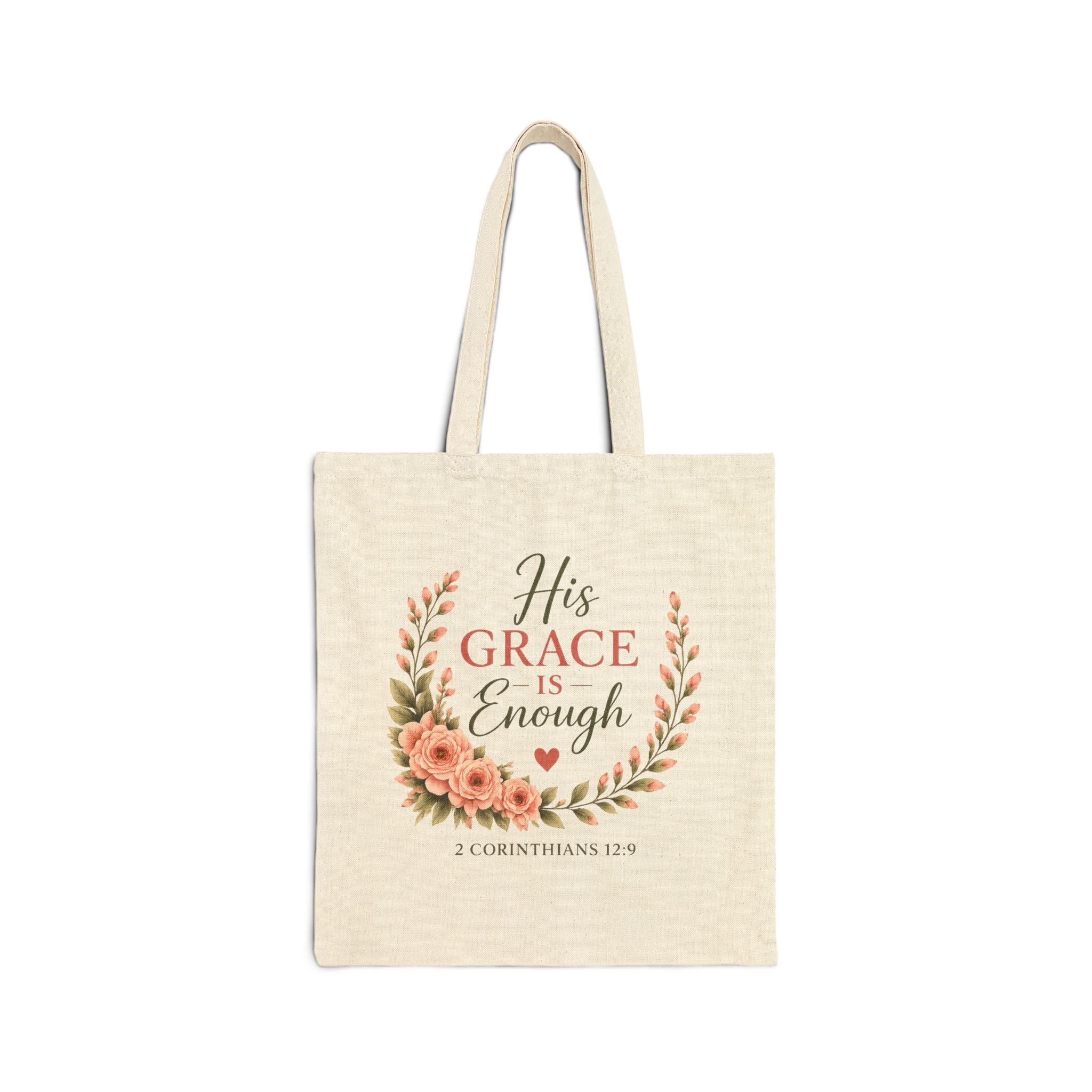His Grace Is Enough Christian Tote Bag | 2 Corinthians 12:9 Bible Verse Canvas Bag | Christian Gift for Women | Reusable Scripture Tote | Faith Everyday Bag