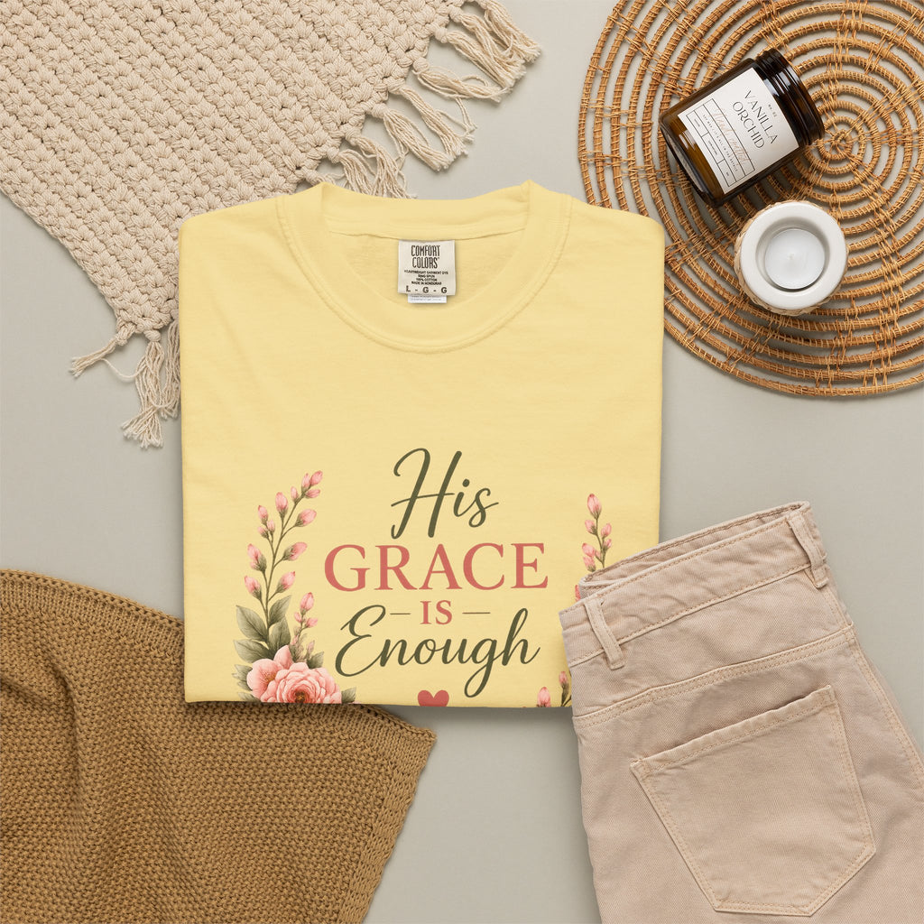 His Grace Is Enough Christian T-Shirt | 2 Corinthians 12:9 | Faith-Based Floral Shirt | Inspirational Bible Verse Tee | Christian Gift for Women