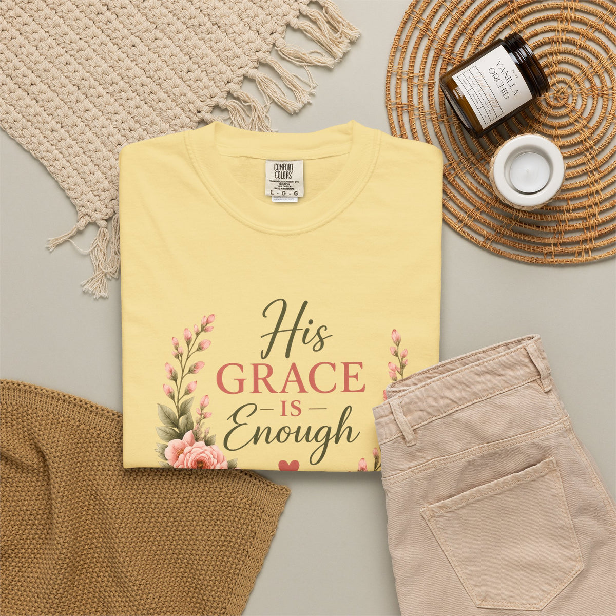 His Grace Is Enough Christian T-Shirt | 2 Corinthians 12:9 | Faith-Based Floral Shirt | Inspirational Bible Verse Tee | Christian Gift for Women
