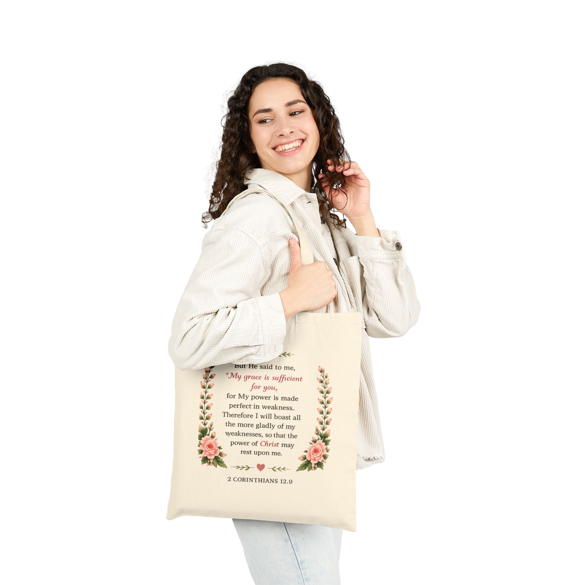 His Grace Is Enough Christian Tote Bag | 2 Corinthians 12:9 Bible Verse Canvas Bag | Christian Gift for Women | Reusable Scripture Tote | Faith Everyday Bag