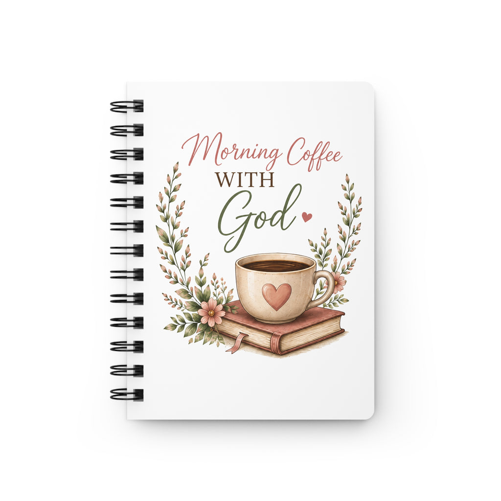 Morning Coffee with God Spiral Notebook | Christian Journal | Psalm 5:3 Bible Verse Notebook | Bible Study Notebook | Faith Gift for Women
