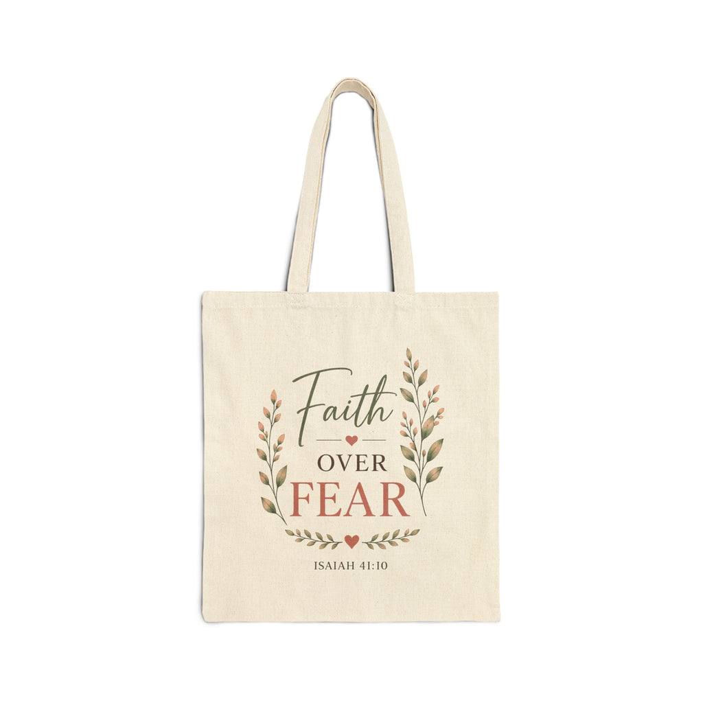 Faith Over Fear Christian Tote Bag | Isaiah 41:10 Scripture Canvas Tote | Bible Study Gift | Still Waters Daily Ministry