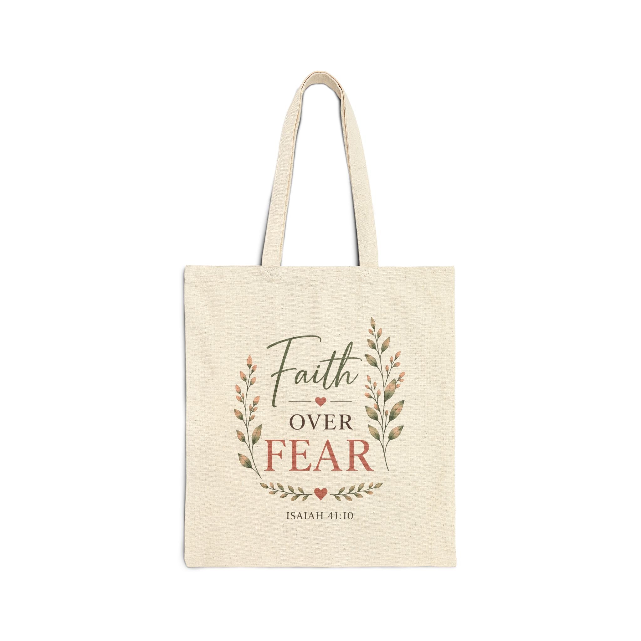 Faith Over Fear Christian Tote Bag | Isaiah 41:10 Scripture Canvas Tote | Bible Study Gift | Still Waters Daily Ministry