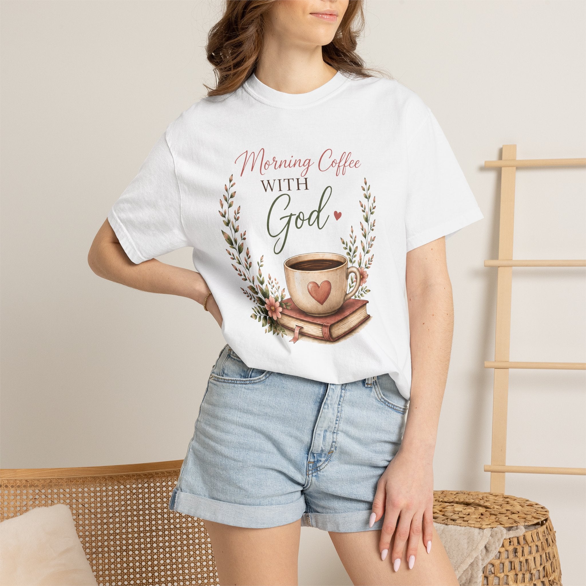 Morning Coffee with God Christian T-Shirt | Faith-Based Graphic Tee | Psalm 5:3 Inspirational Shirt | Bible Study Shirt | Christian Gift for Women