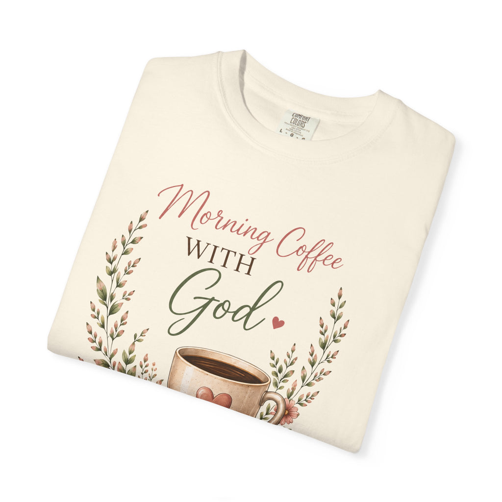 Morning Coffee with God Christian T-Shirt | Faith-Based Graphic Tee | Psalm 5:3 Inspirational Shirt | Bible Study Shirt | Christian Gift for Women