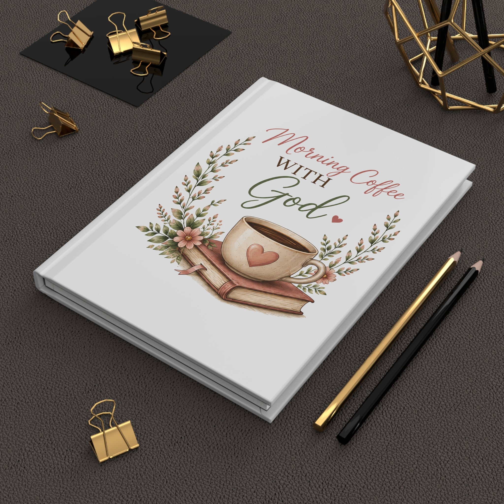 Morning Coffee with God Hardcover Journal | Christian Prayer Journal | Psalm 5:3 Faith Journal | Bible Study Notebook | Christian Gift for Women