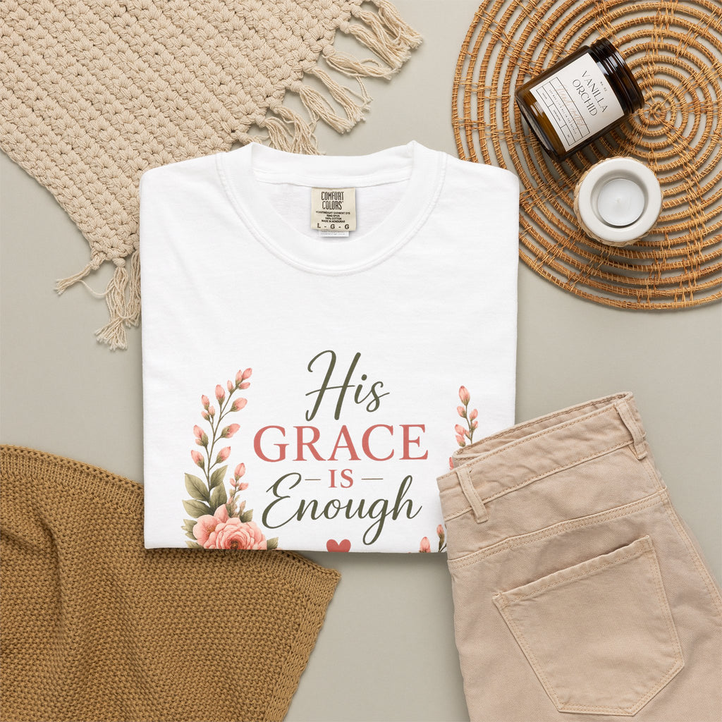 His Grace Is Enough Christian T-Shirt | 2 Corinthians 12:9 | Faith-Based Floral Shirt | Inspirational Bible Verse Tee | Christian Gift for Women