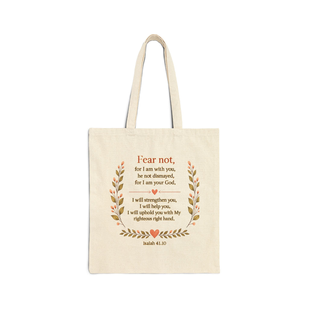 Faith Over Fear Christian Tote Bag | Isaiah 41:10 Scripture Canvas Tote | Bible Study Gift | Still Waters Daily Ministry