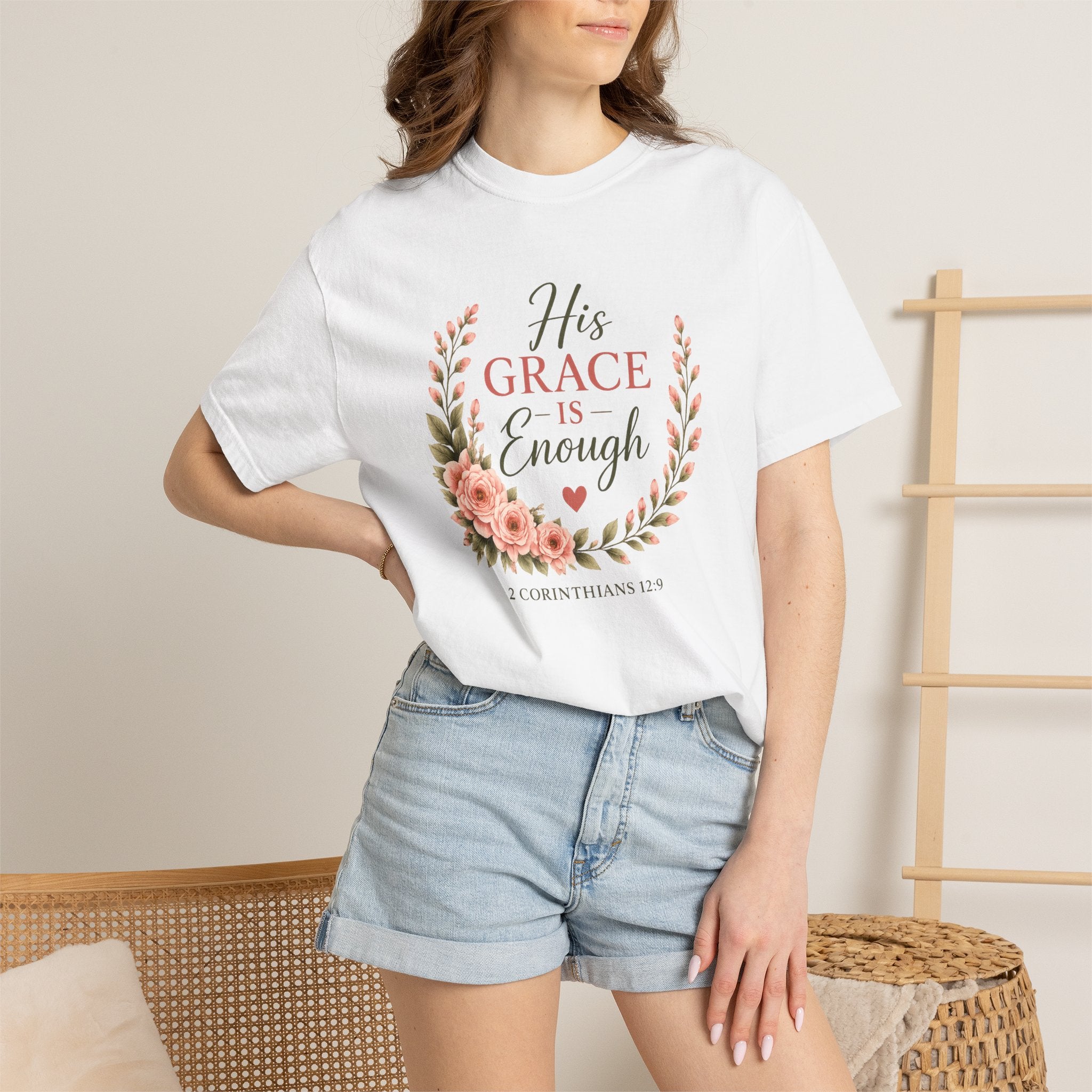His Grace Is Enough Christian T-Shirt | 2 Corinthians 12:9 | Faith-Based Floral Shirt | Inspirational Bible Verse Tee | Christian Gift for Women