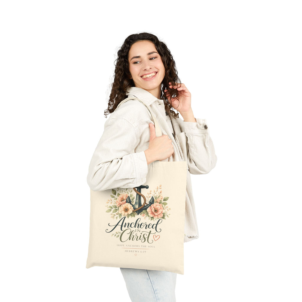 Anchored in Christ Christian Tote Bag | Hebrews 6:19 Scripture Tote | Floral Bible Bag | Reusable Faith Tote | Christian Gift for Women