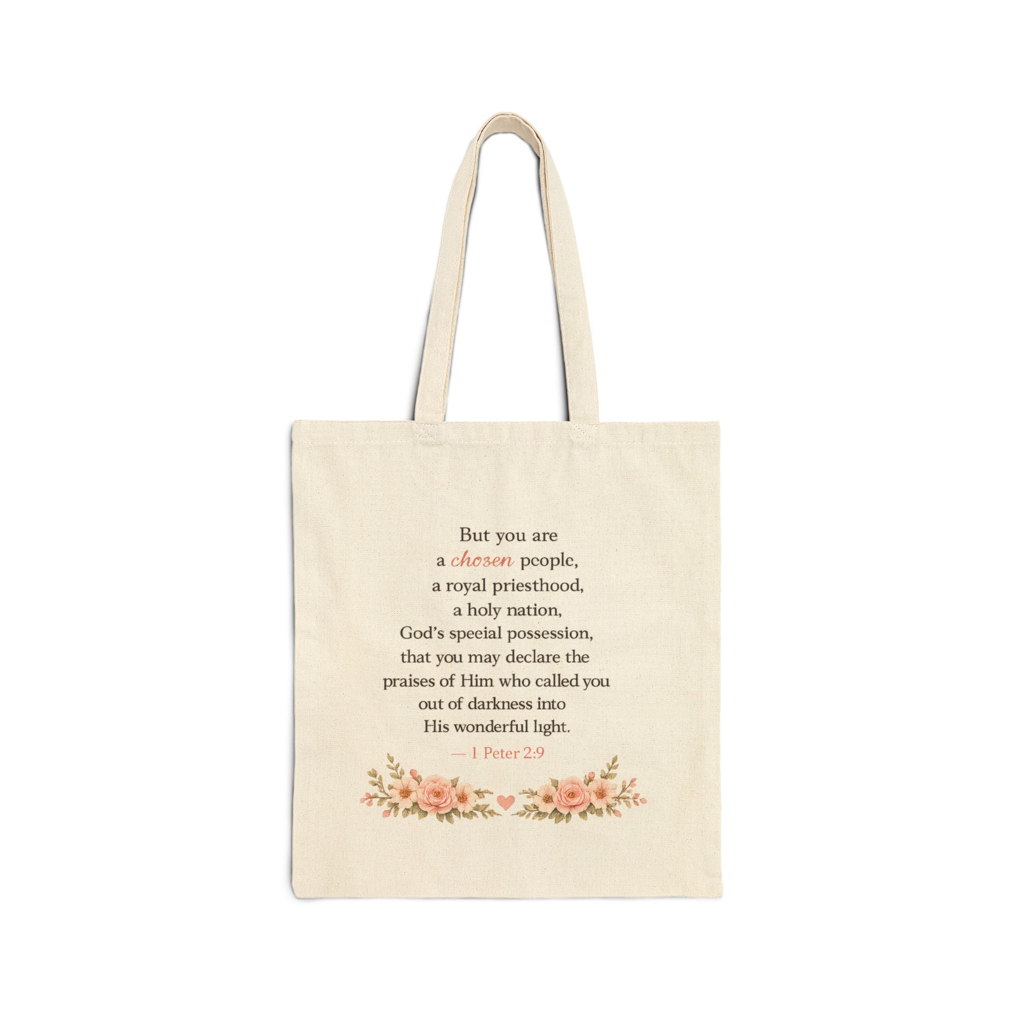 Daughter of the King Christian Tote Bag | 1 Peter 2:9 Floral Canvas Tote | Faith Gift for Women | Bible Verse Reusable Shopping Bag