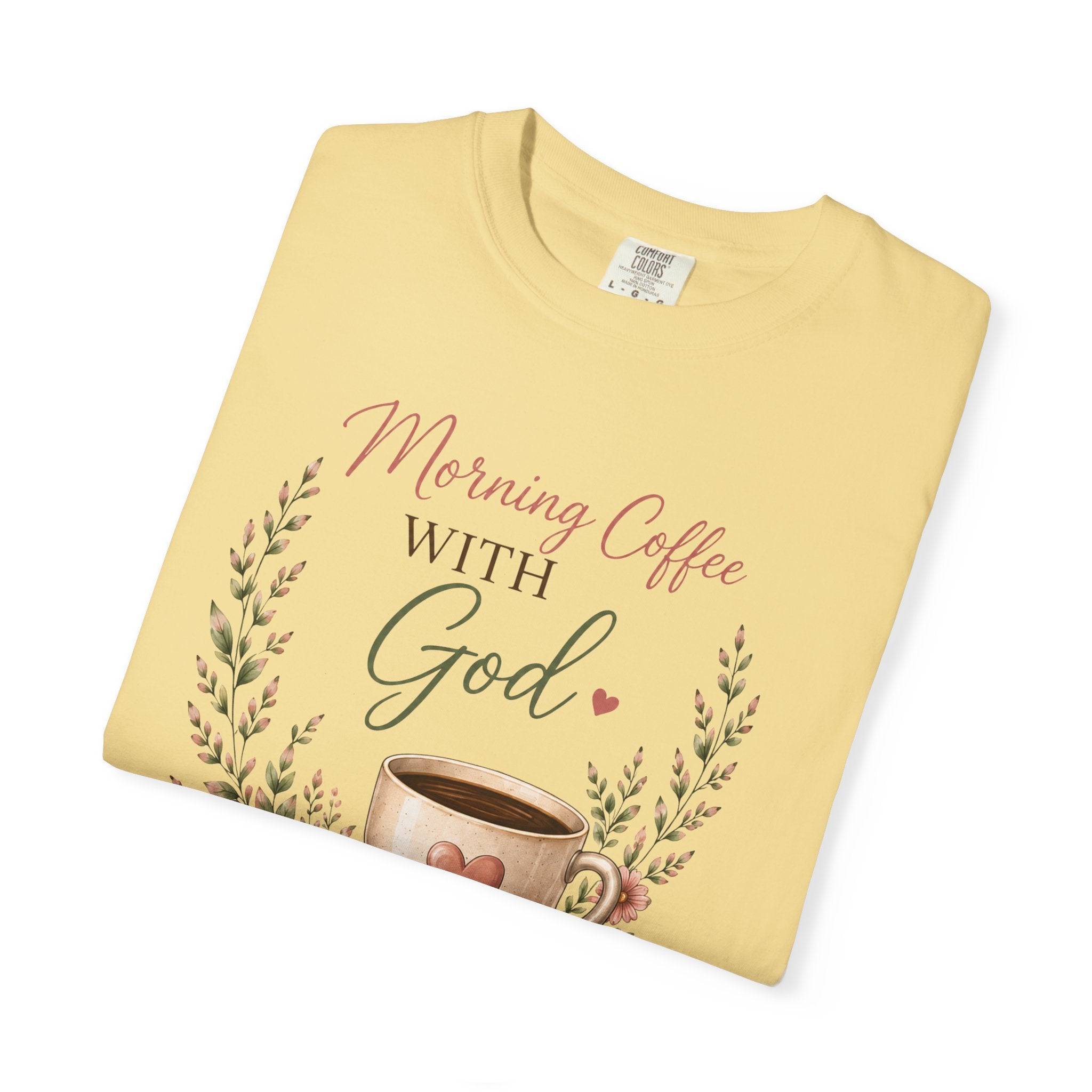 Morning Coffee with God Christian T-Shirt | Faith-Based Graphic Tee | Psalm 5:3 Inspirational Shirt | Bible Study Shirt | Christian Gift for Women