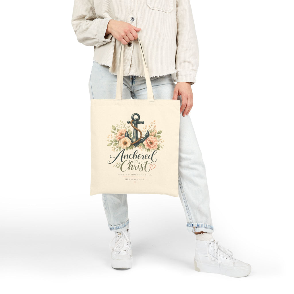 Anchored in Christ Christian Tote Bag | Hebrews 6:19 Scripture Tote | Floral Bible Bag | Reusable Faith Tote | Christian Gift for Women