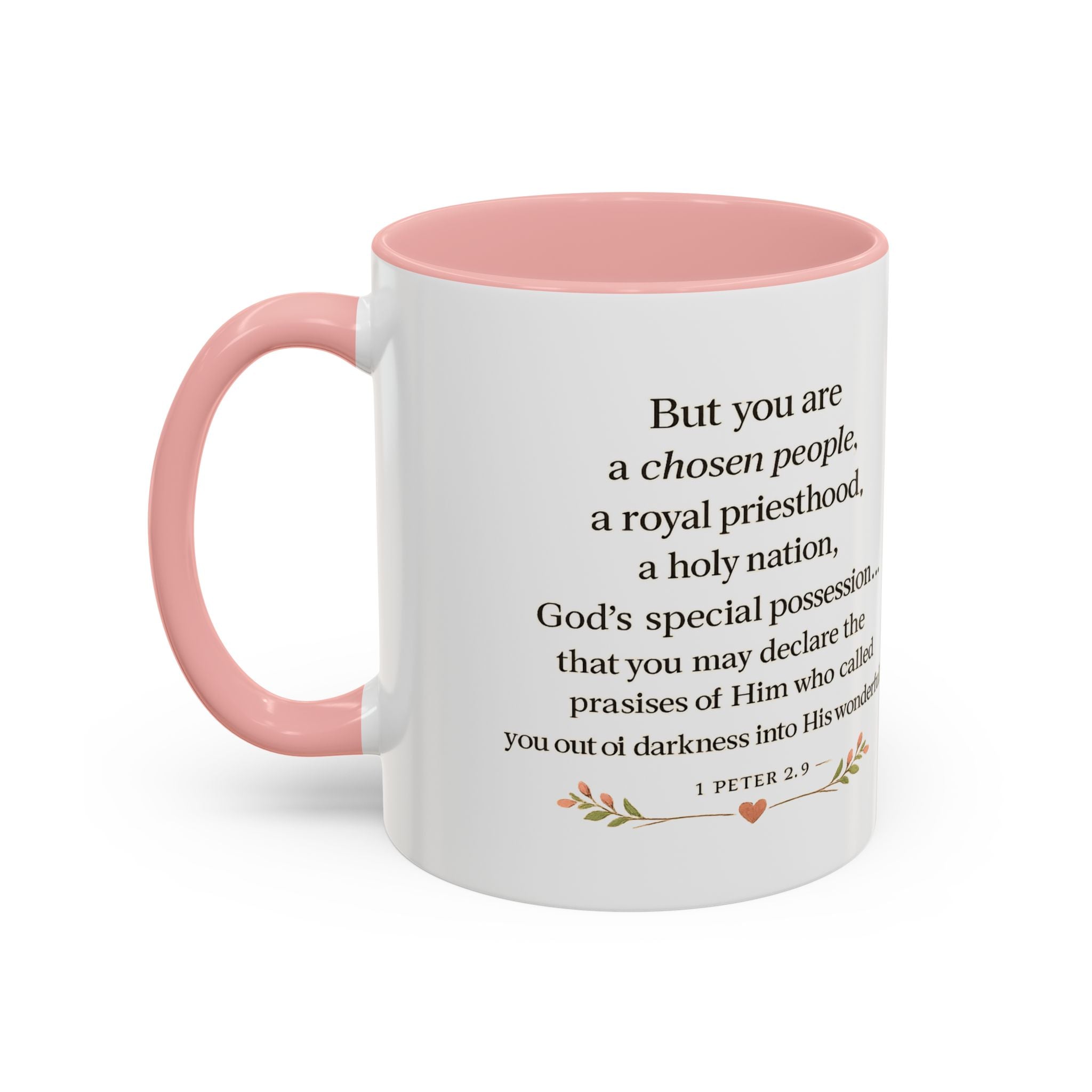 Daughter of the King Accent Coffee Mug | Christian Mug with 1 Peter 2:9 | Faith-Based Gift for Women | Bible Verse Coffee Cup | 11oz & 15oz