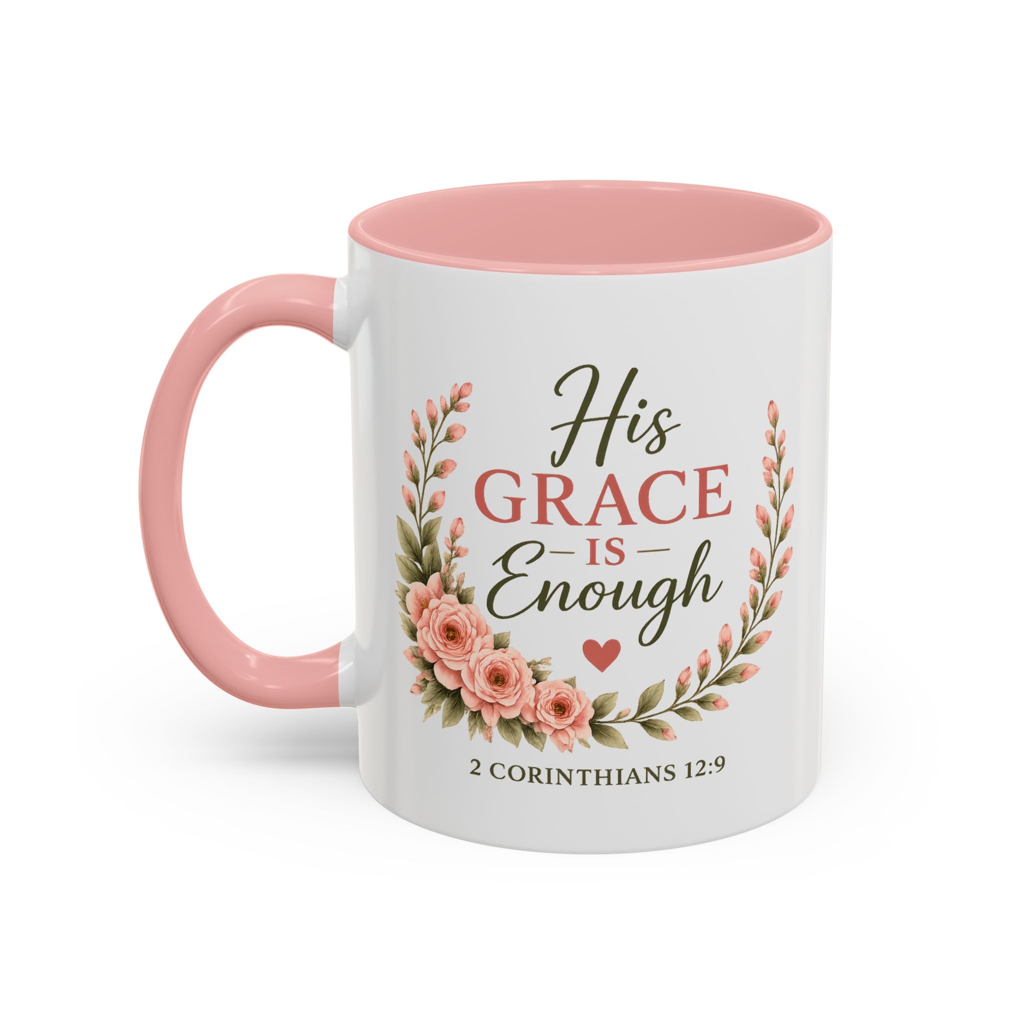 His Grace Is Enough Christian Accent Mug | 2 Corinthians 12:9 Bible Verse Coffee Mug | Faith Gift for Women | Christian Coffee Cup | Scripture Mug
