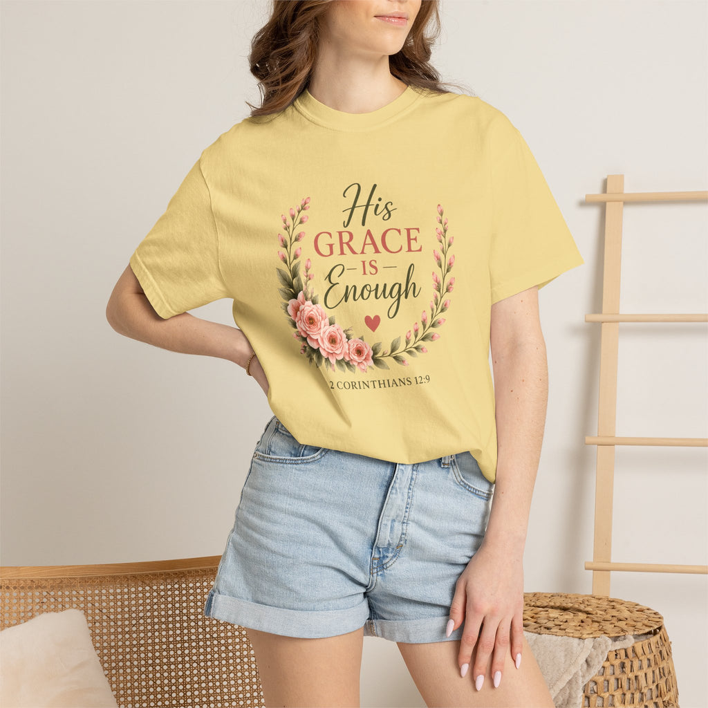 His Grace Is Enough Christian T-Shirt | 2 Corinthians 12:9 | Faith-Based Floral Shirt | Inspirational Bible Verse Tee | Christian Gift for Women