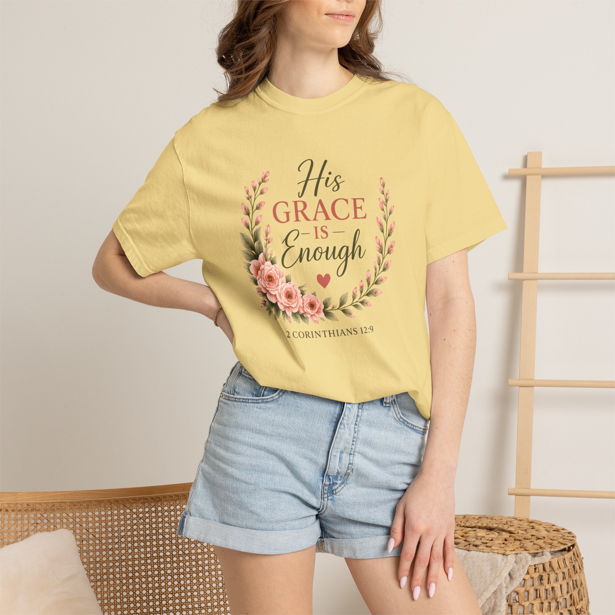 His Grace Is Enough Christian T-Shirt | 2 Corinthians 12:9 | Faith-Based Floral Shirt | Inspirational Bible Verse Tee | Christian Gift for Women