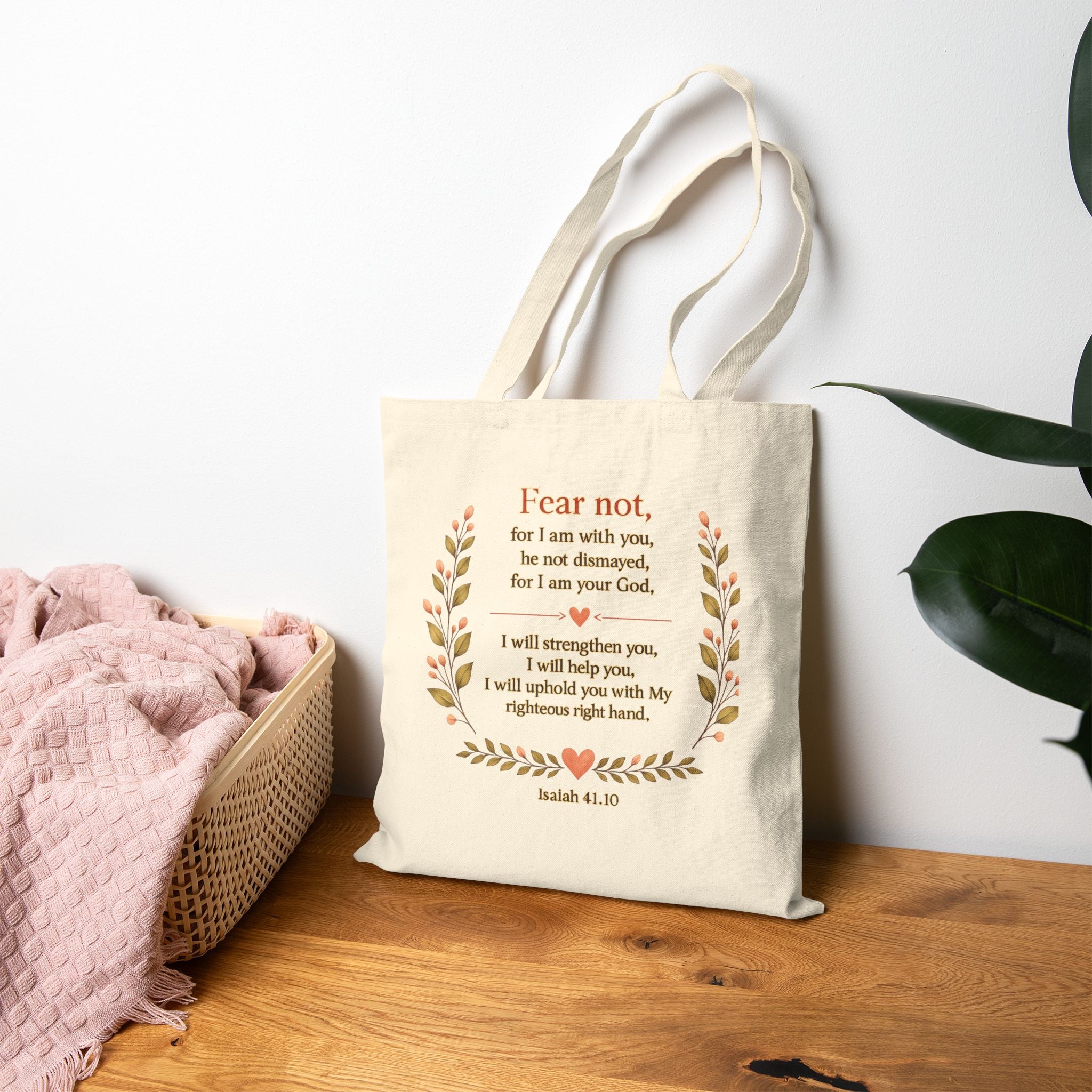 Faith Over Fear Christian Tote Bag | Isaiah 41:10 Scripture Canvas Tote | Bible Study Gift | Still Waters Daily Ministry
