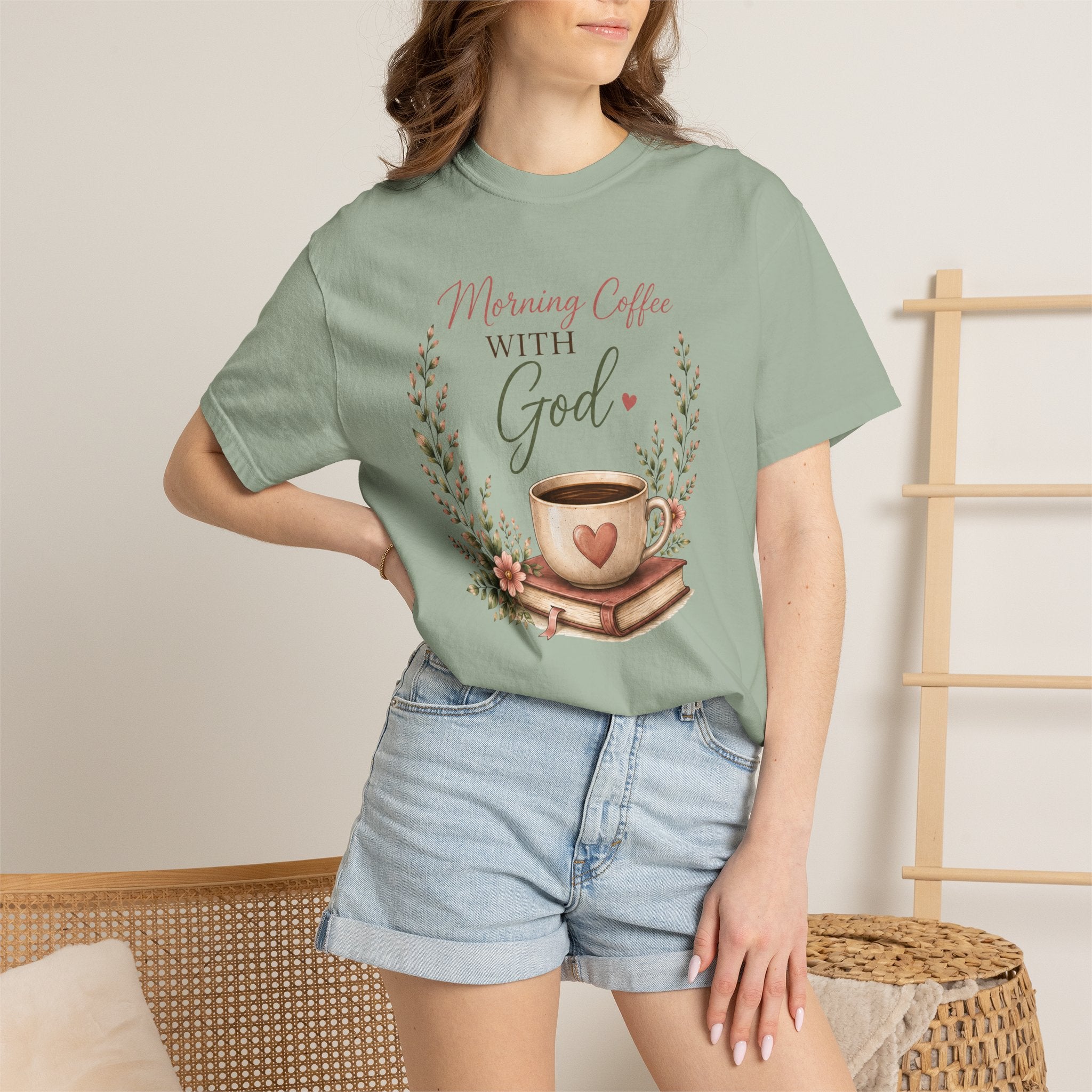 Morning Coffee with God Christian T-Shirt | Faith-Based Graphic Tee | Psalm 5:3 Inspirational Shirt | Bible Study Shirt | Christian Gift for Women
