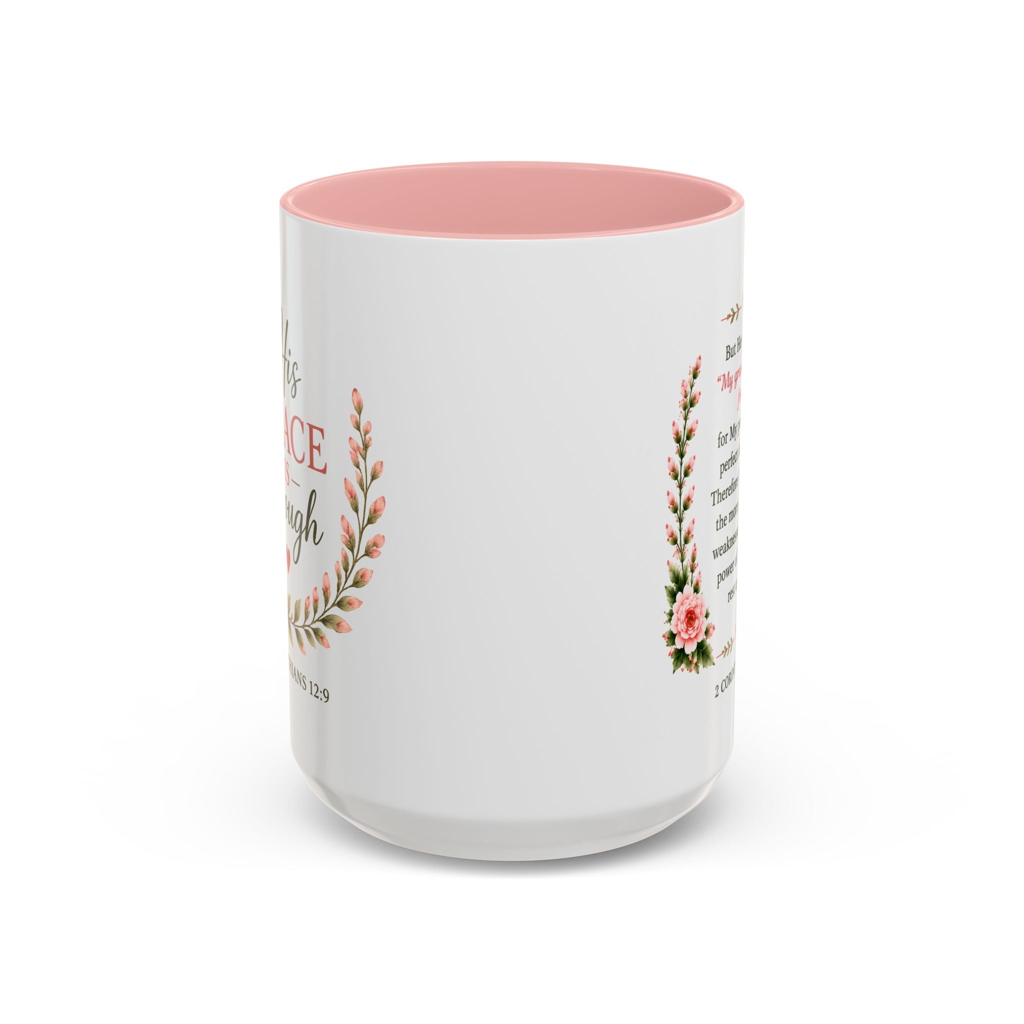 His Grace Is Enough Christian Accent Mug | 2 Corinthians 12:9 Bible Verse Coffee Mug | Faith Gift for Women | Christian Coffee Cup | Scripture Mug
