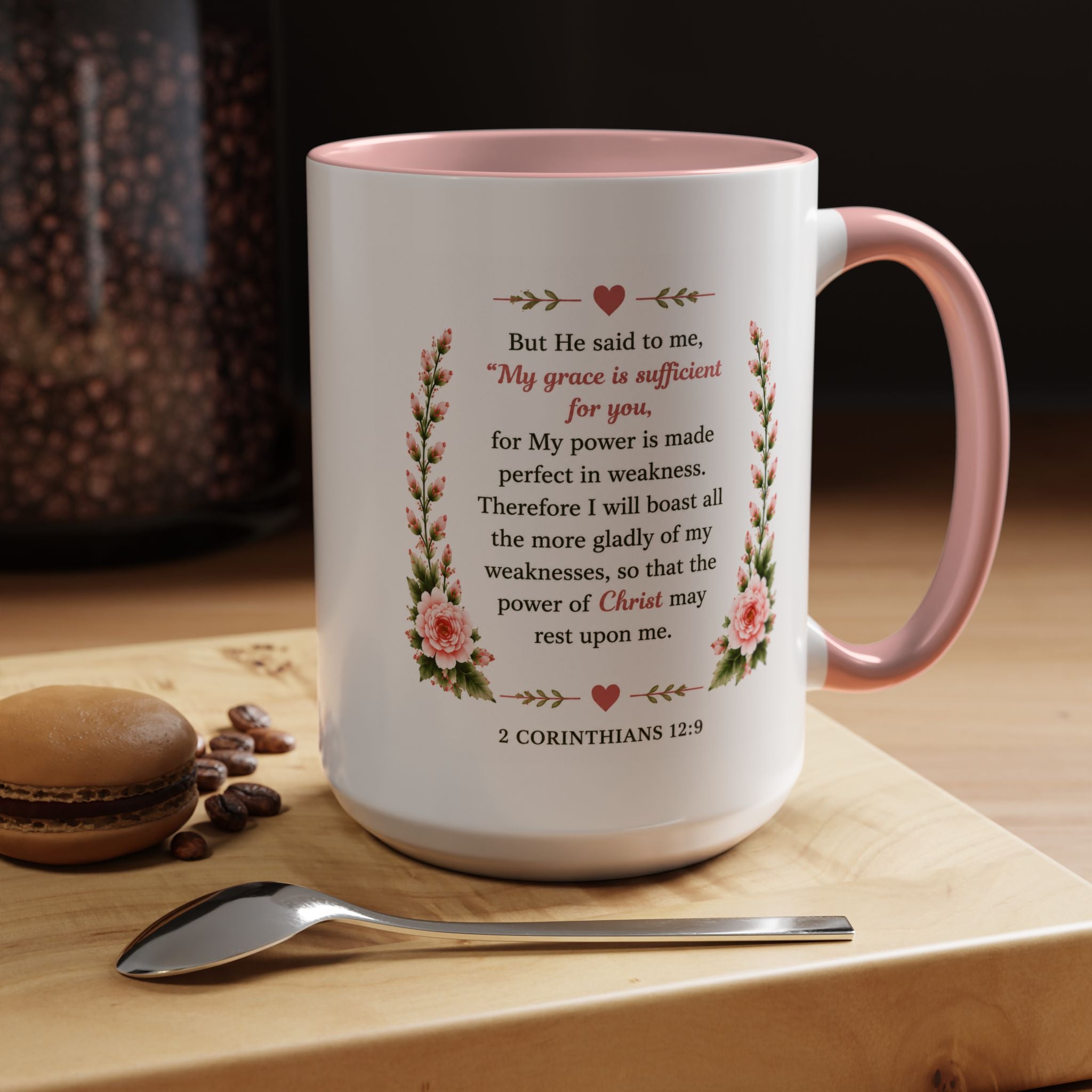 His Grace Is Enough Christian Accent Mug | 2 Corinthians 12:9 Bible Verse Coffee Mug | Faith Gift for Women | Christian Coffee Cup | Scripture Mug