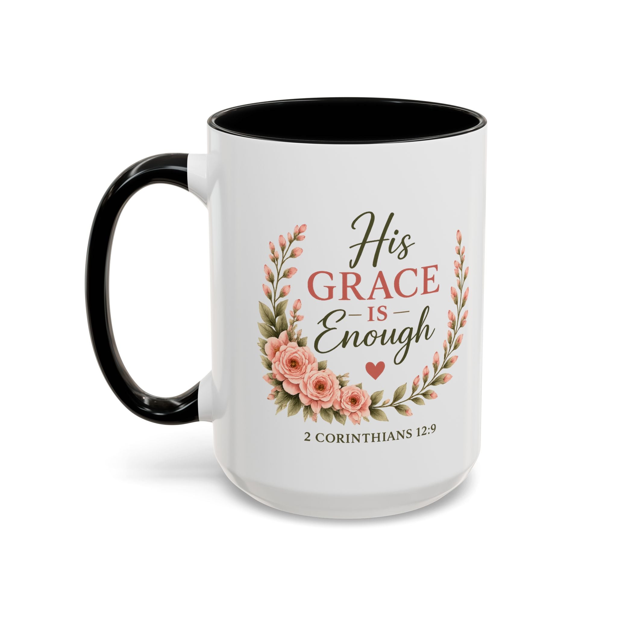 His Grace Is Enough Christian Accent Mug | 2 Corinthians 12:9 Bible Verse Coffee Mug | Faith Gift for Women | Christian Coffee Cup | Scripture Mug