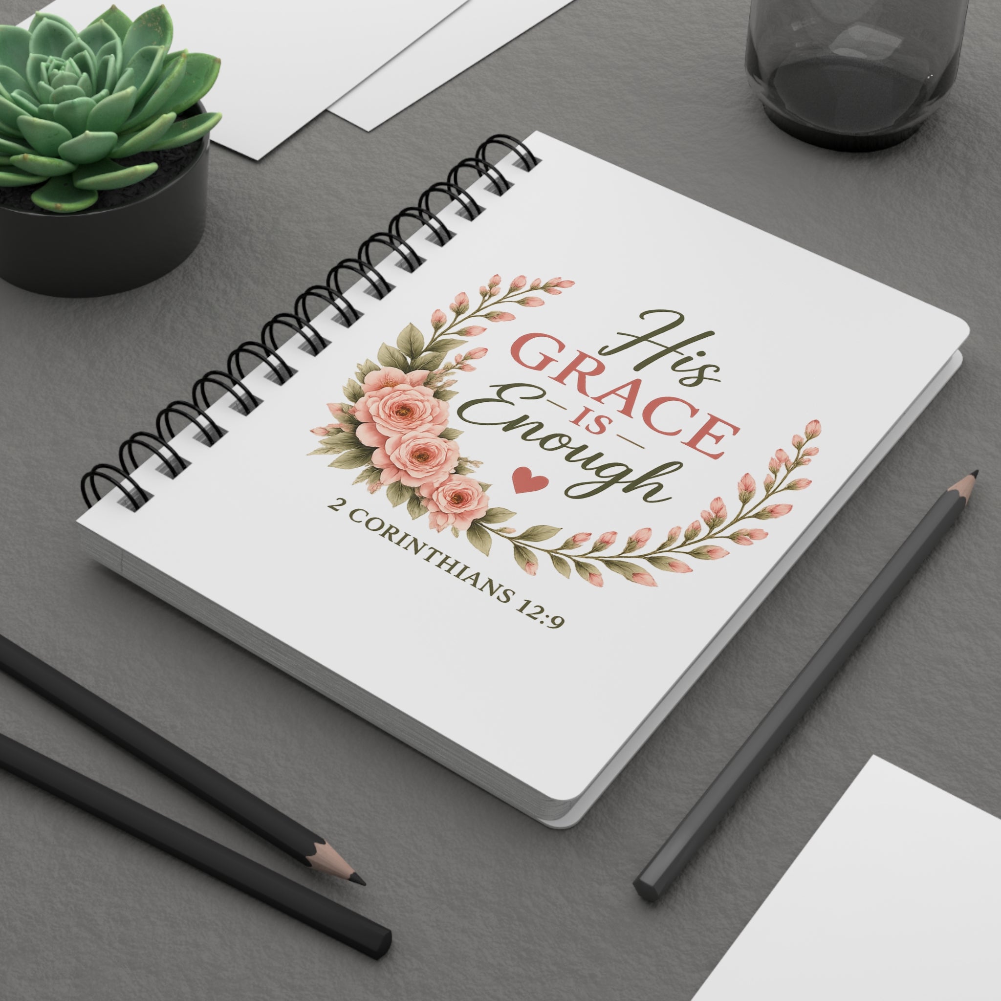 His Grace Is Enough Christian Spiral Notebook | 2 Corinthians 12:9 Prayer Journal | Bible Study Notebook | Faith Journal for Women | Christian Gift