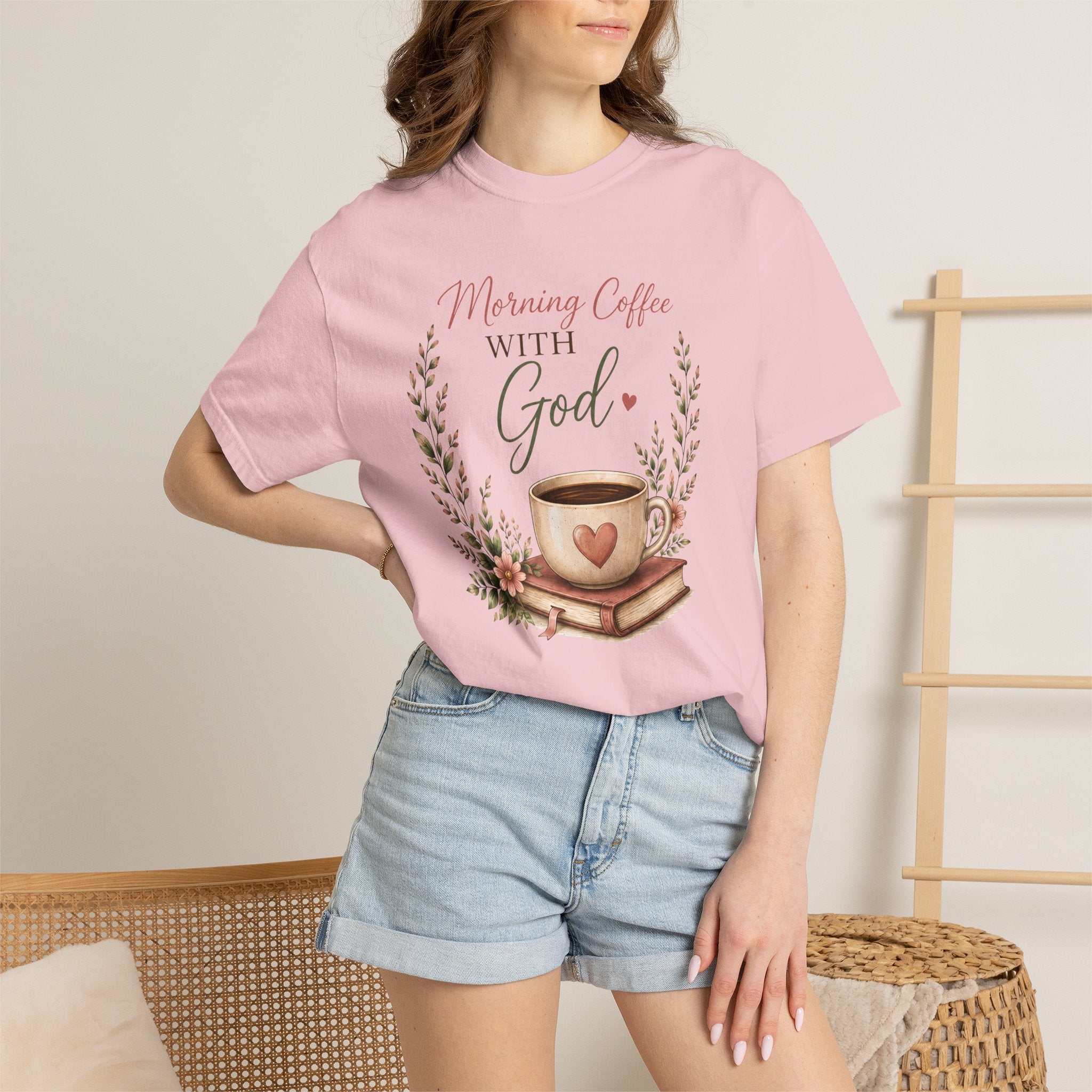 Morning Coffee with God Christian T-Shirt | Faith-Based Graphic Tee | Psalm 5:3 Inspirational Shirt | Bible Study Shirt | Christian Gift for Women