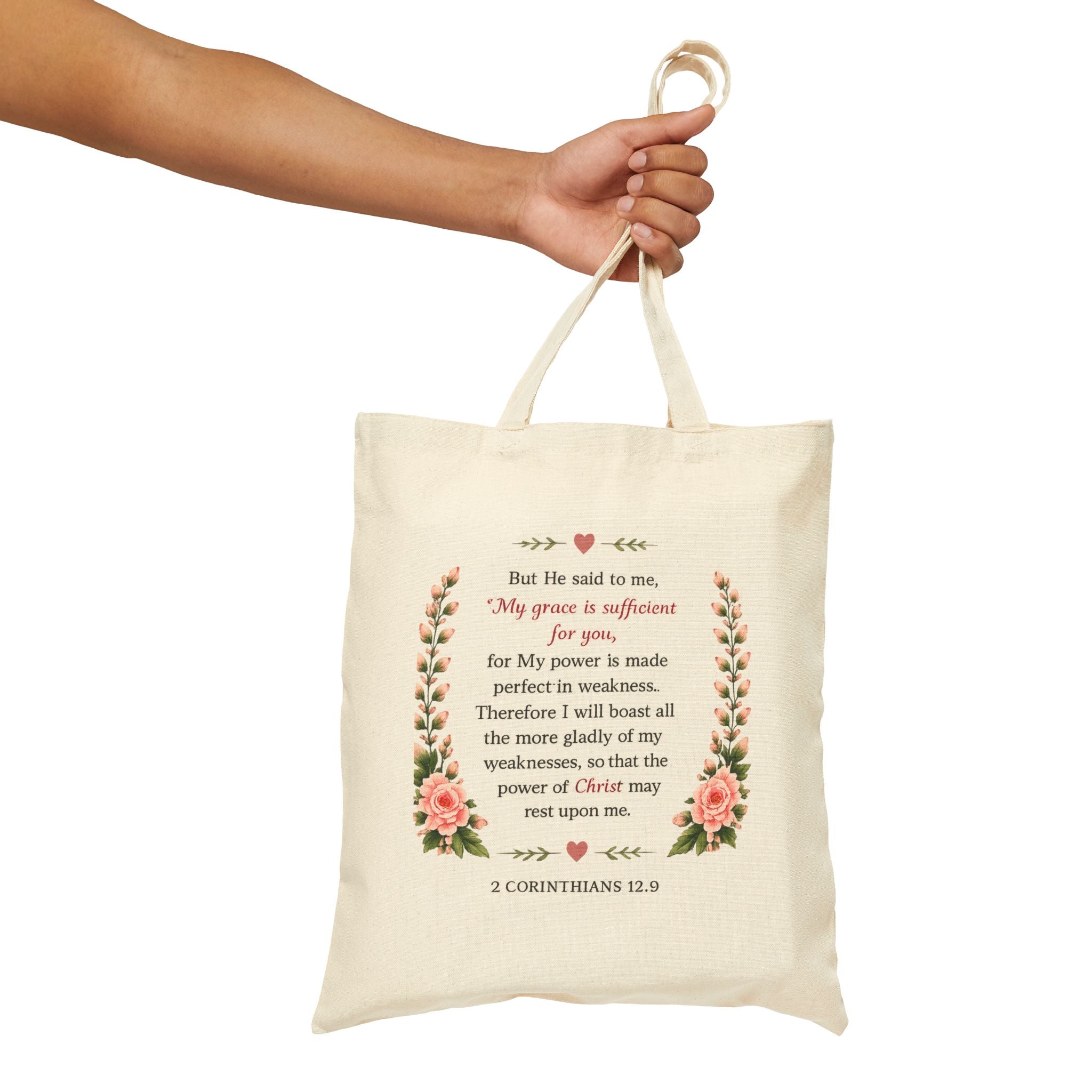 His Grace Is Enough Christian Tote Bag | 2 Corinthians 12:9 Bible Verse Canvas Bag | Christian Gift for Women | Reusable Scripture Tote | Faith Everyday Bag