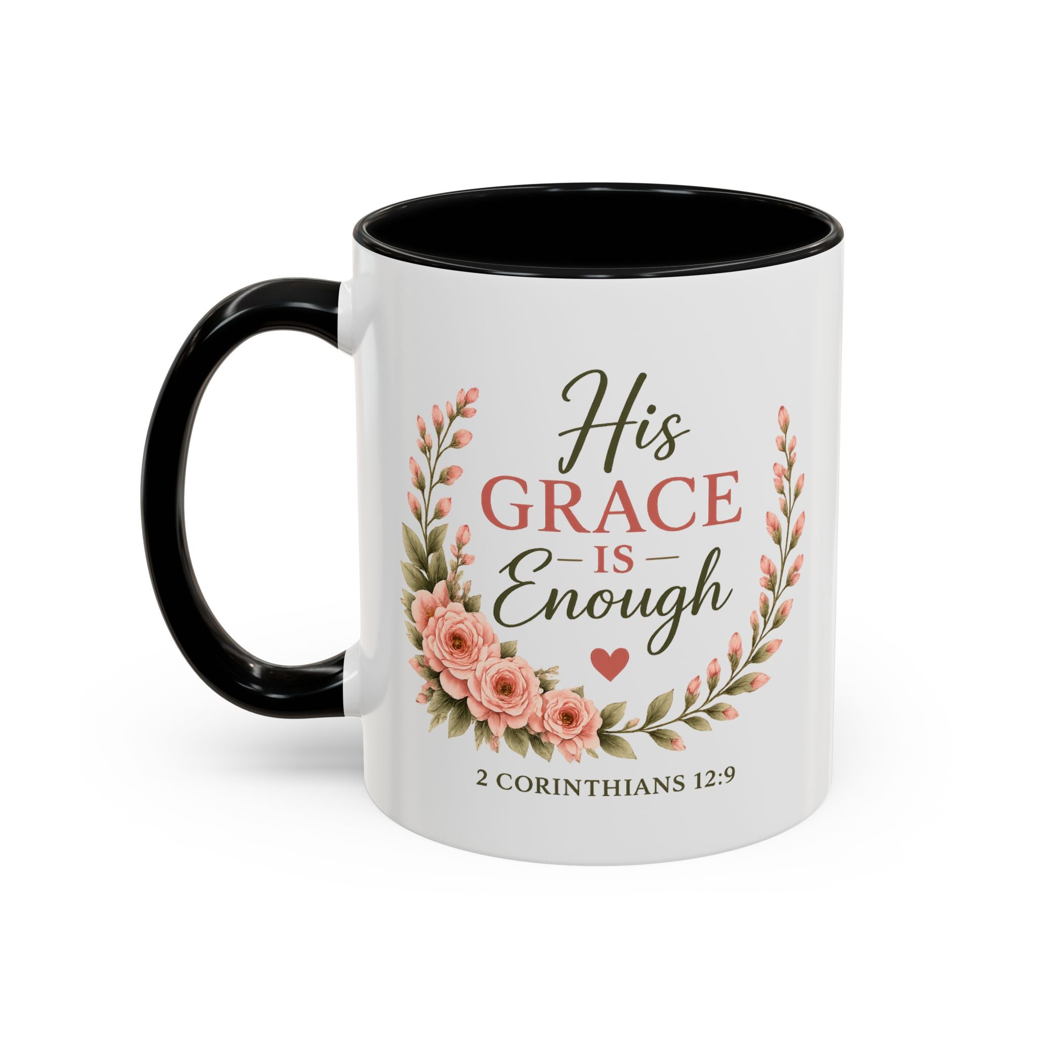 His Grace Is Enough Christian Accent Mug | 2 Corinthians 12:9 Bible Verse Coffee Mug | Faith Gift for Women | Christian Coffee Cup | Scripture Mug