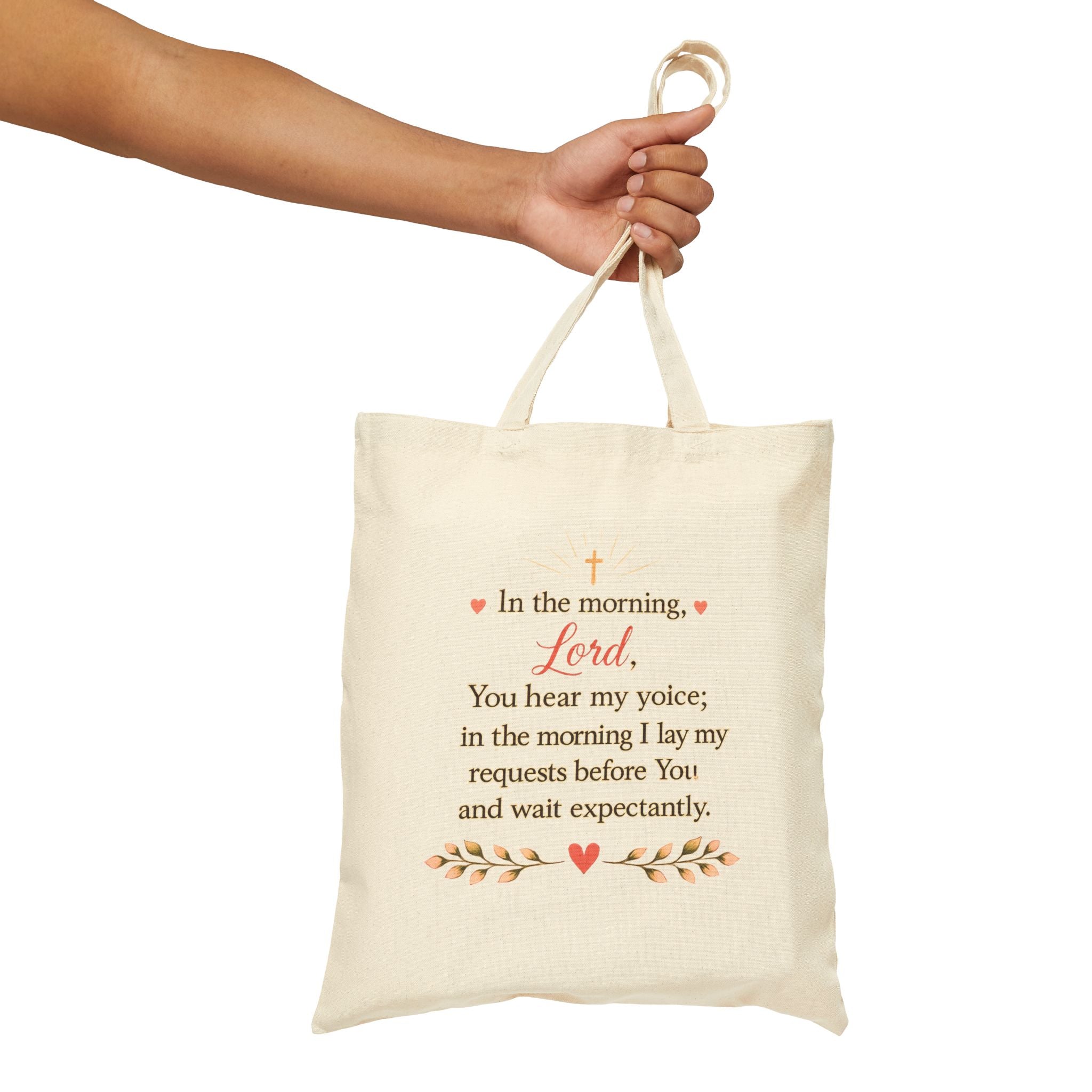 Morning Coffee with God Canvas Tote Bag | Christian Tote Bag | Psalm 5:3 Bible Verse Tote | Faith-Based Gift for Women | Bible Study Bag