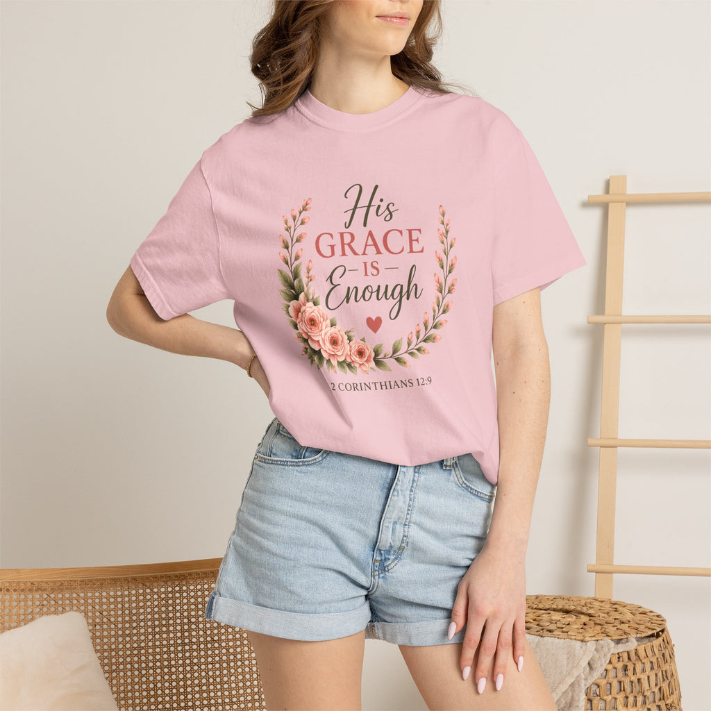 His Grace Is Enough Christian T-Shirt | 2 Corinthians 12:9 | Faith-Based Floral Shirt | Inspirational Bible Verse Tee | Christian Gift for Women