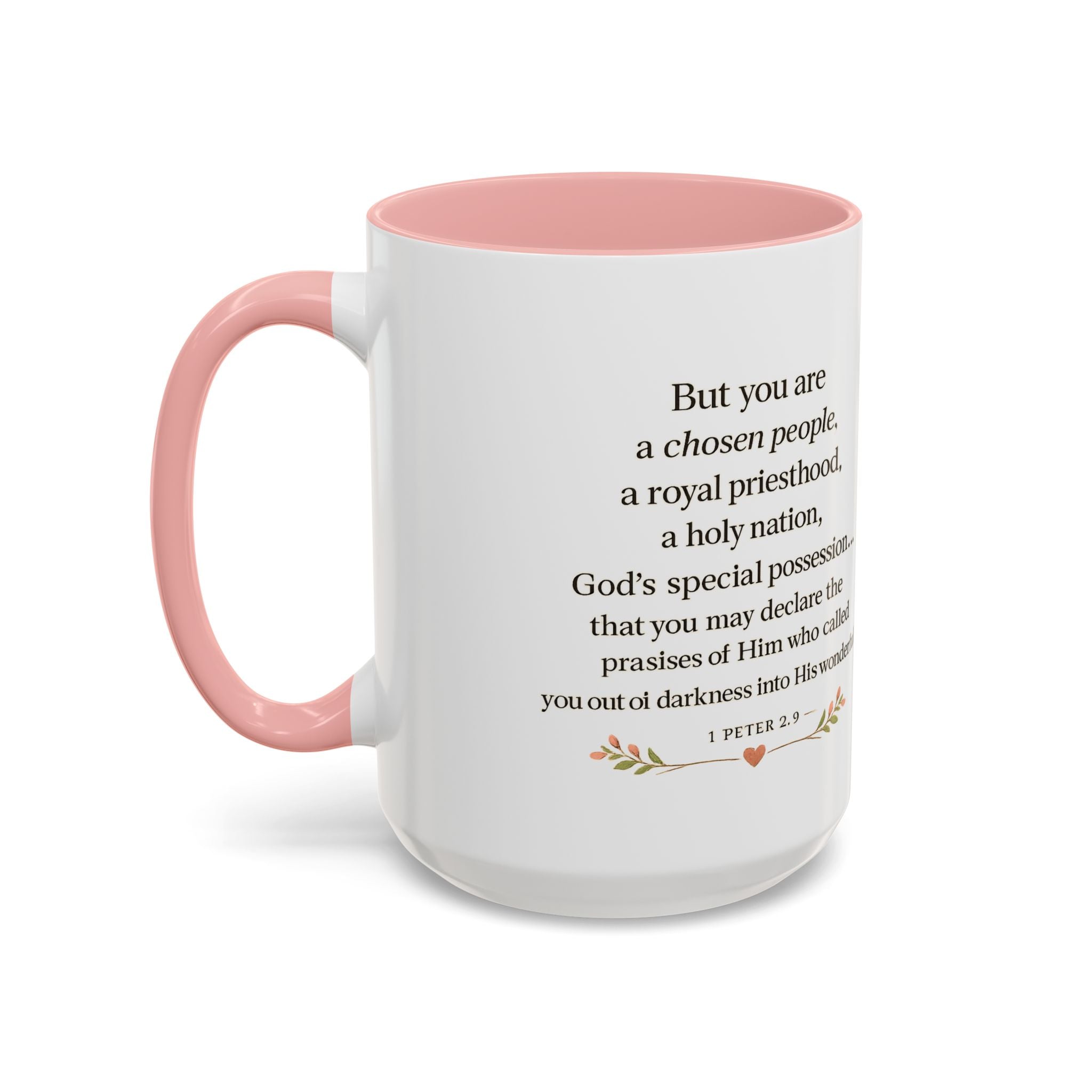 Daughter of the King Accent Coffee Mug | Christian Mug with 1 Peter 2:9 | Faith-Based Gift for Women | Bible Verse Coffee Cup | 11oz & 15oz