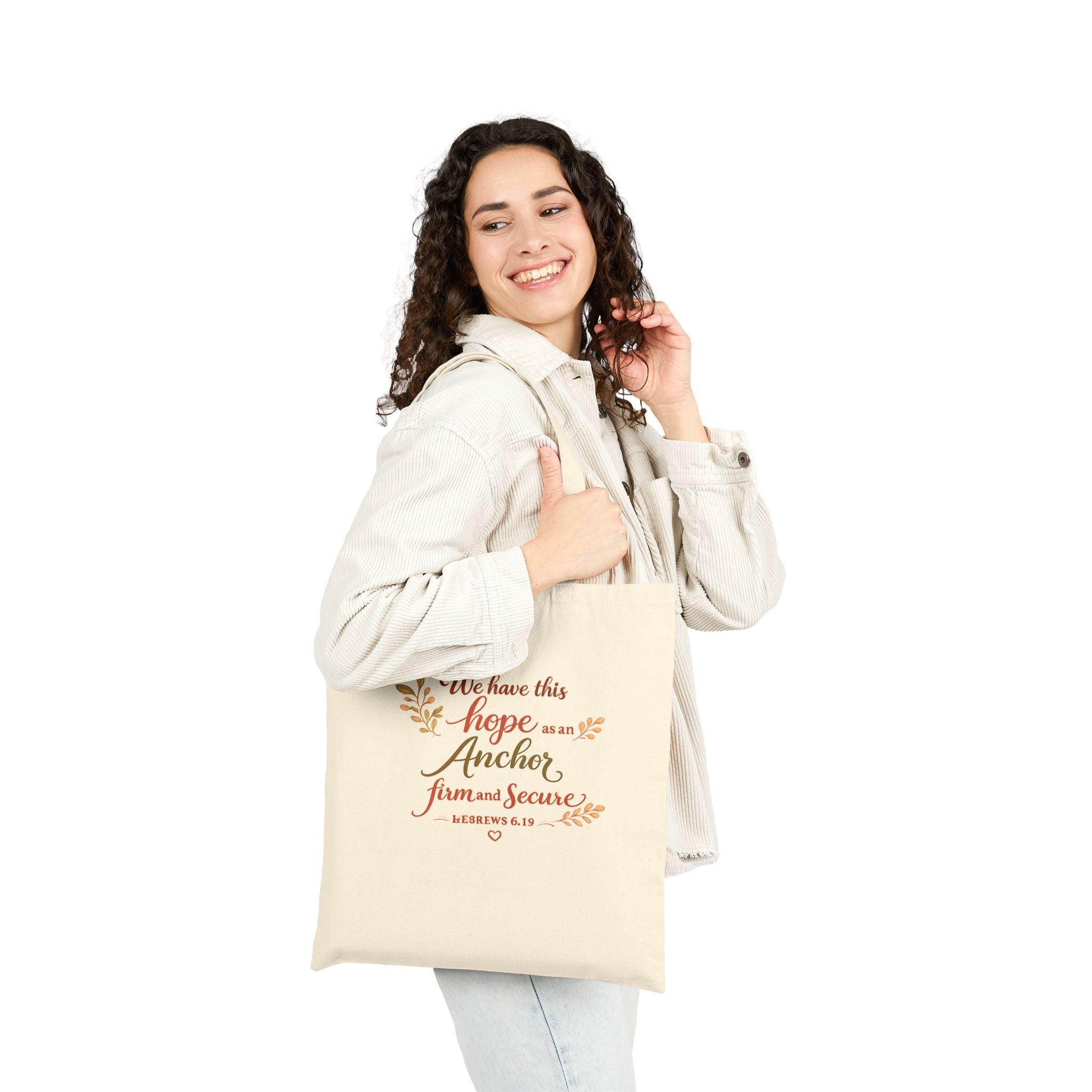 Anchored in Christ Christian Tote Bag | Hebrews 6:19 Scripture Tote | Floral Bible Bag | Reusable Faith Tote | Christian Gift for Women
