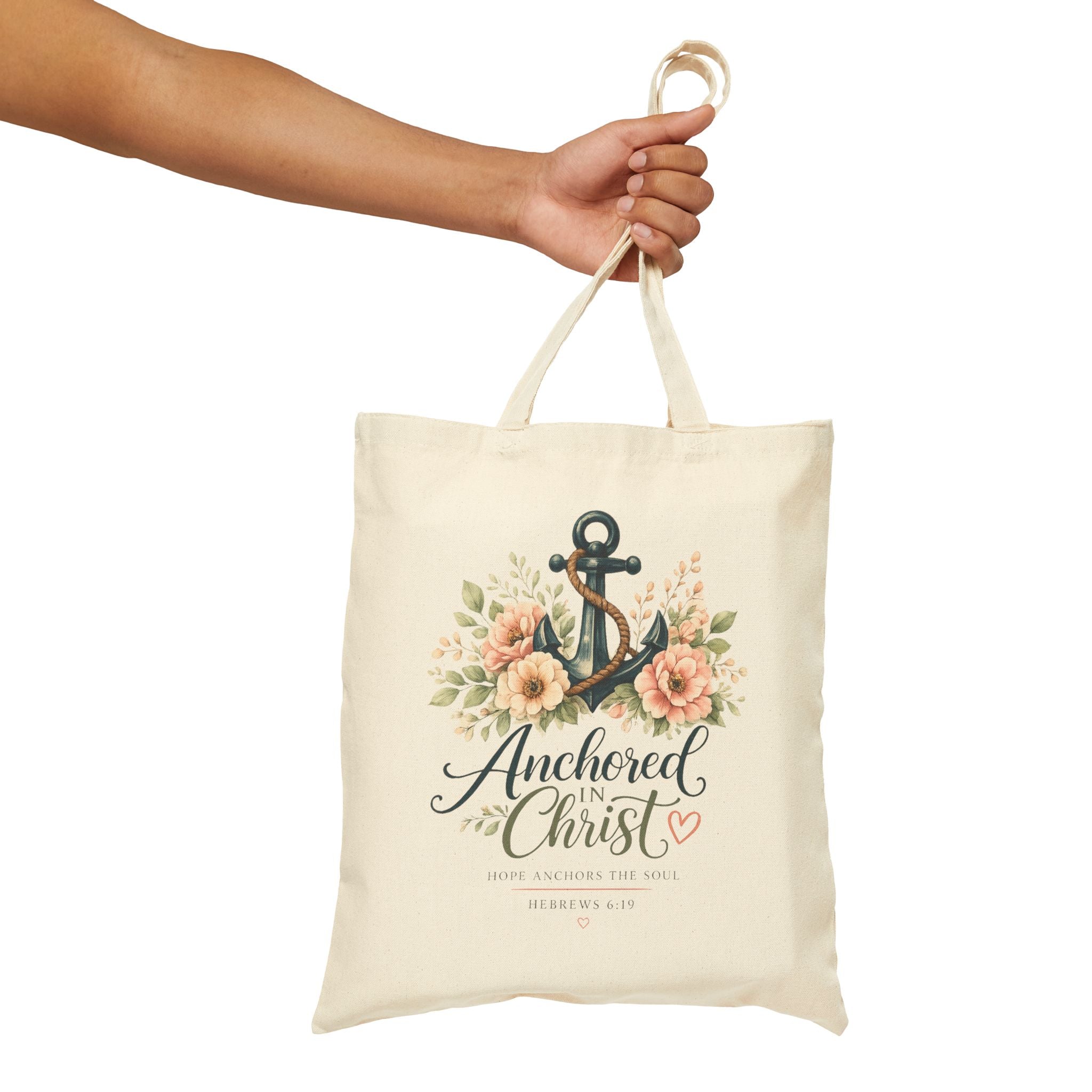 Anchored in Christ Christian Tote Bag | Hebrews 6:19 Scripture Tote | Floral Bible Bag | Reusable Faith Tote | Christian Gift for Women