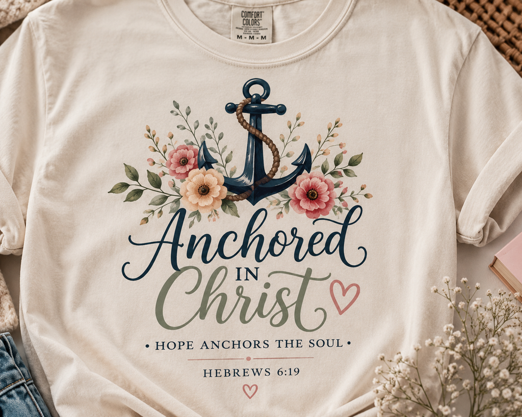 Anchored in Christ Comfort Colors® 1717 Christian T-Shirt | Hebrews 6:19