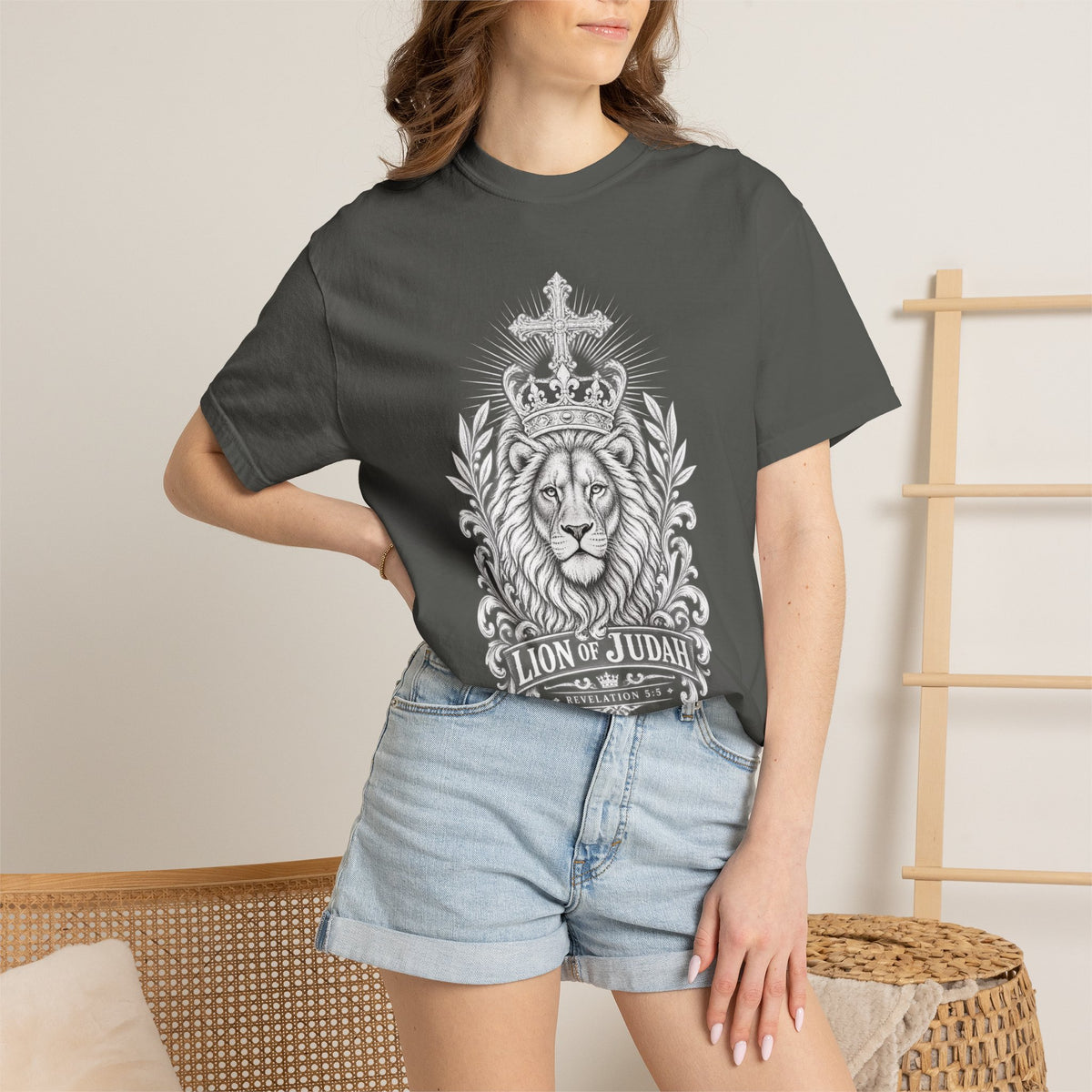 Lion of Judah Comfort Colors® 1717 Christian T-Shirt | Revelation 5:5 Vintage Faith Shirt