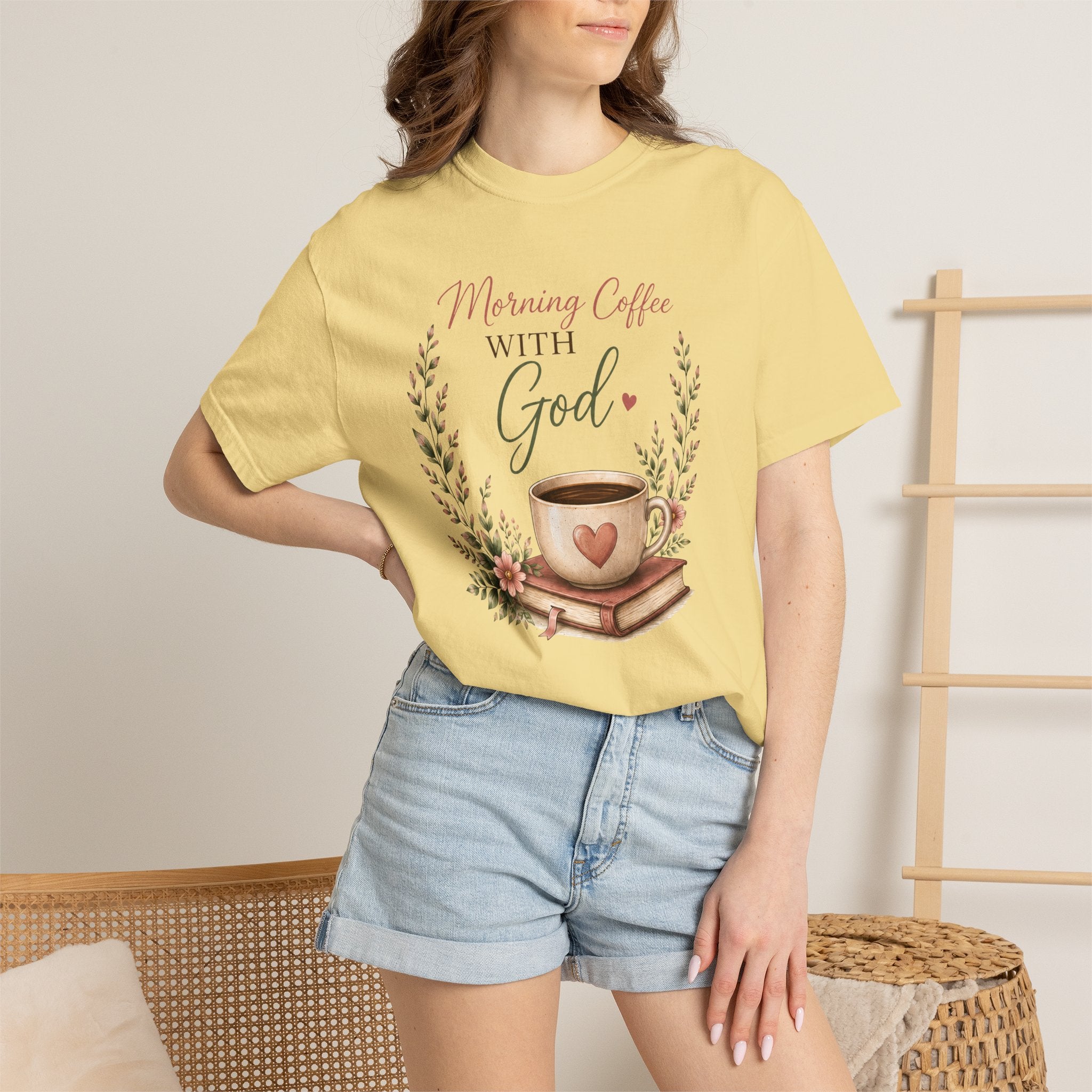 Morning Coffee with God Christian T-Shirt | Faith-Based Graphic Tee | Psalm 5:3 Inspirational Shirt | Bible Study Shirt | Christian Gift for Women