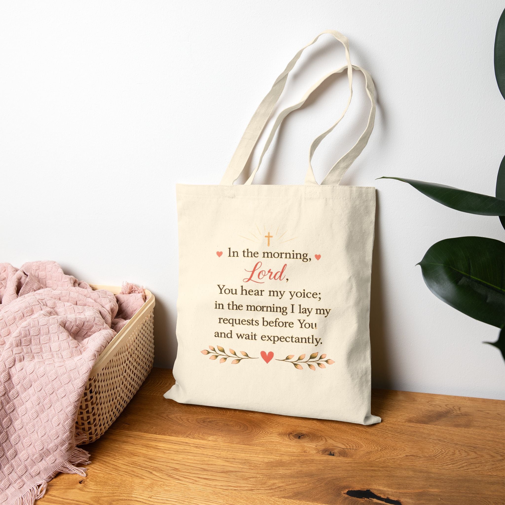 Morning Coffee with God Canvas Tote Bag | Christian Tote Bag | Psalm 5:3 Bible Verse Tote | Faith-Based Gift for Women | Bible Study Bag