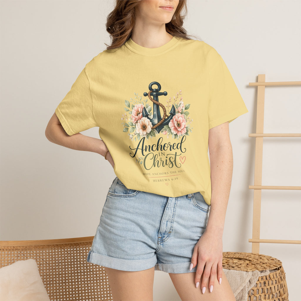 Anchored in Christ Comfort Colors® 1717 Christian T-Shirt | Hebrews 6:19