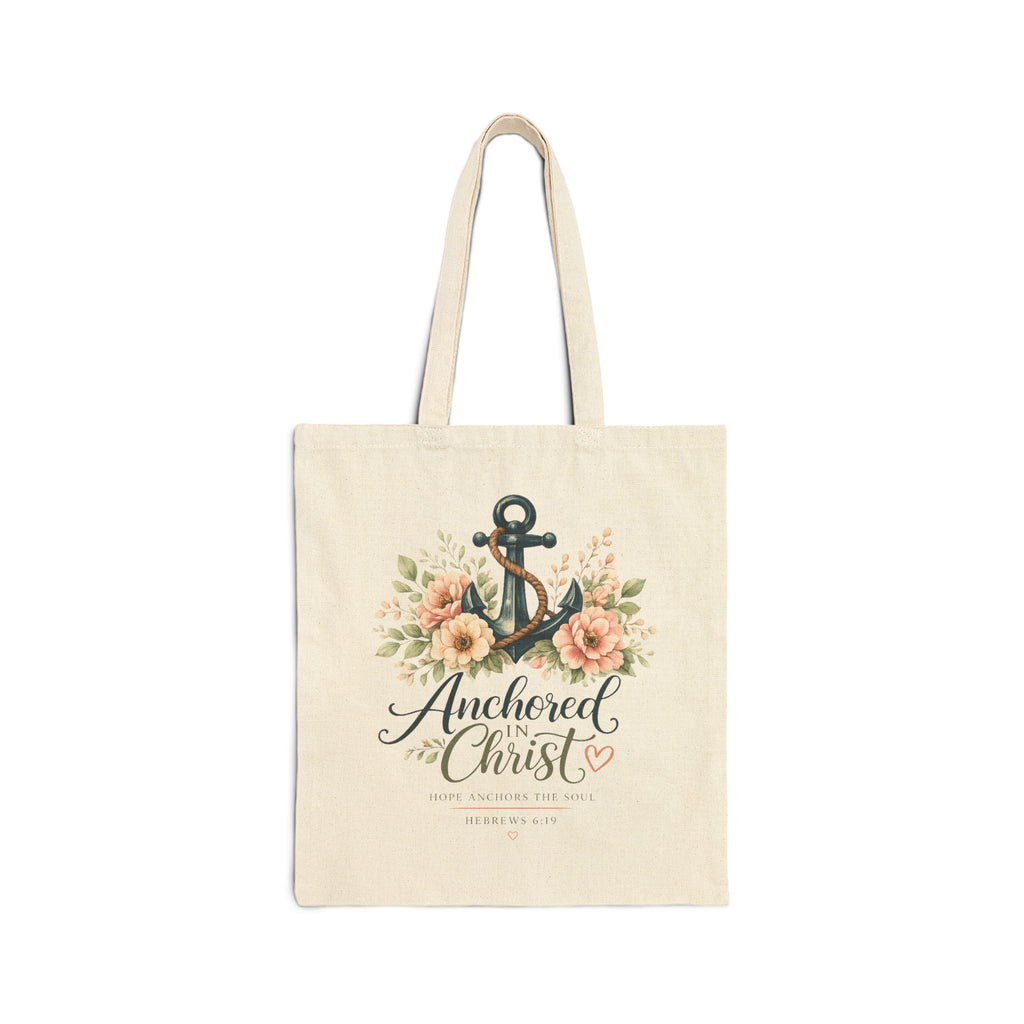 Anchored in Christ Christian Tote Bag | Hebrews 6:19 Scripture Tote | Floral Bible Bag | Reusable Faith Tote | Christian Gift for Women