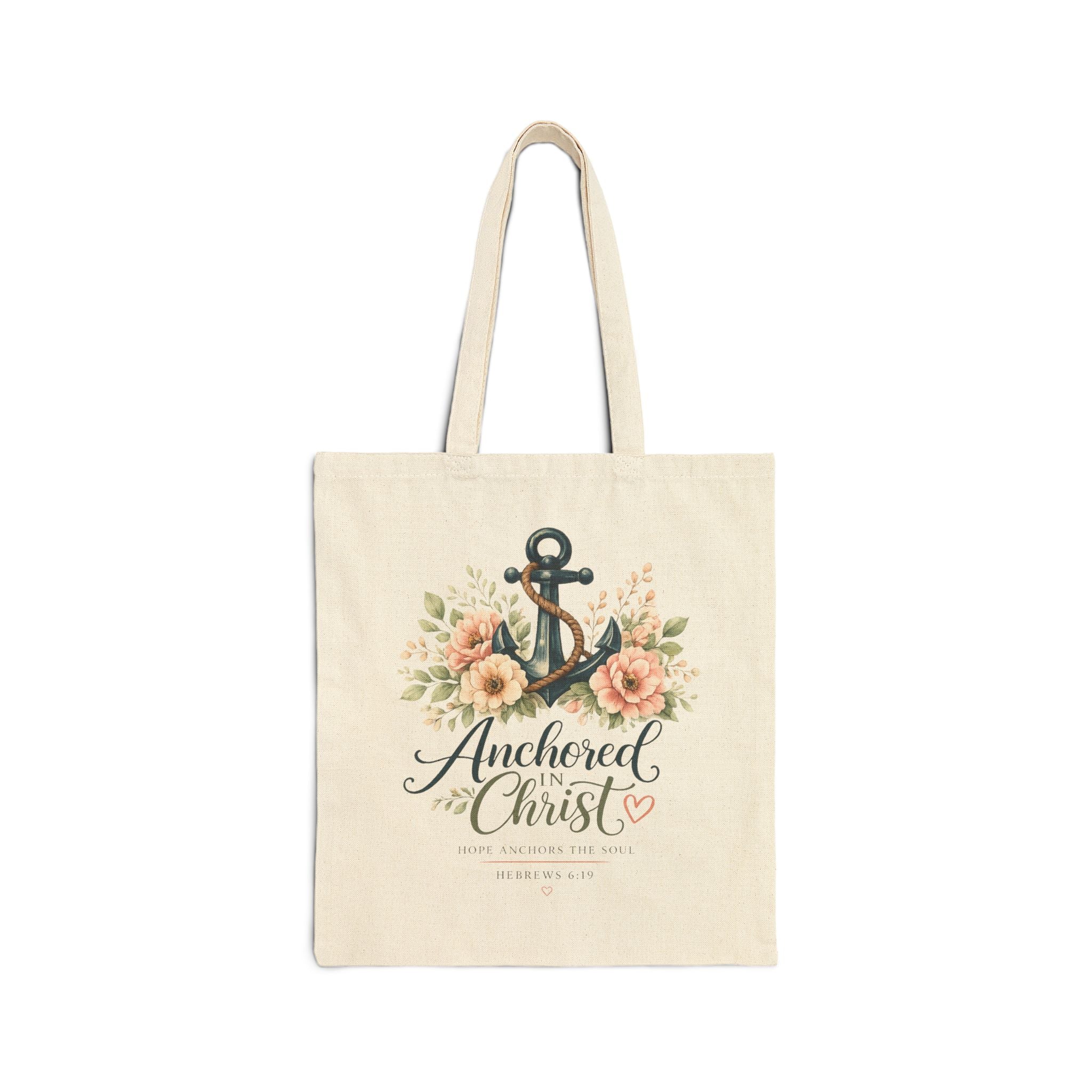 Anchored in Christ Christian Tote Bag | Hebrews 6:19 Scripture Tote | Floral Bible Bag | Reusable Faith Tote | Christian Gift for Women
