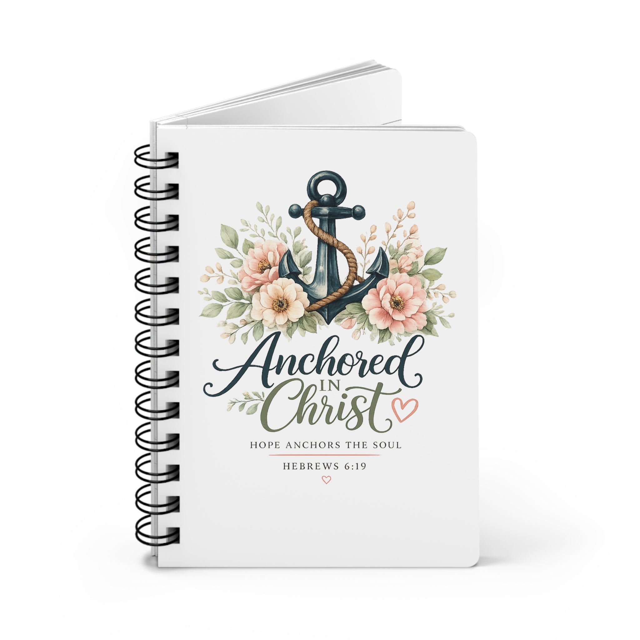 Anchored in Christ Christian Spiral Notebook | Hebrews 6:19 Faith Journal | Bible Study Notebook | Prayer Journal | Christian Gift for Women