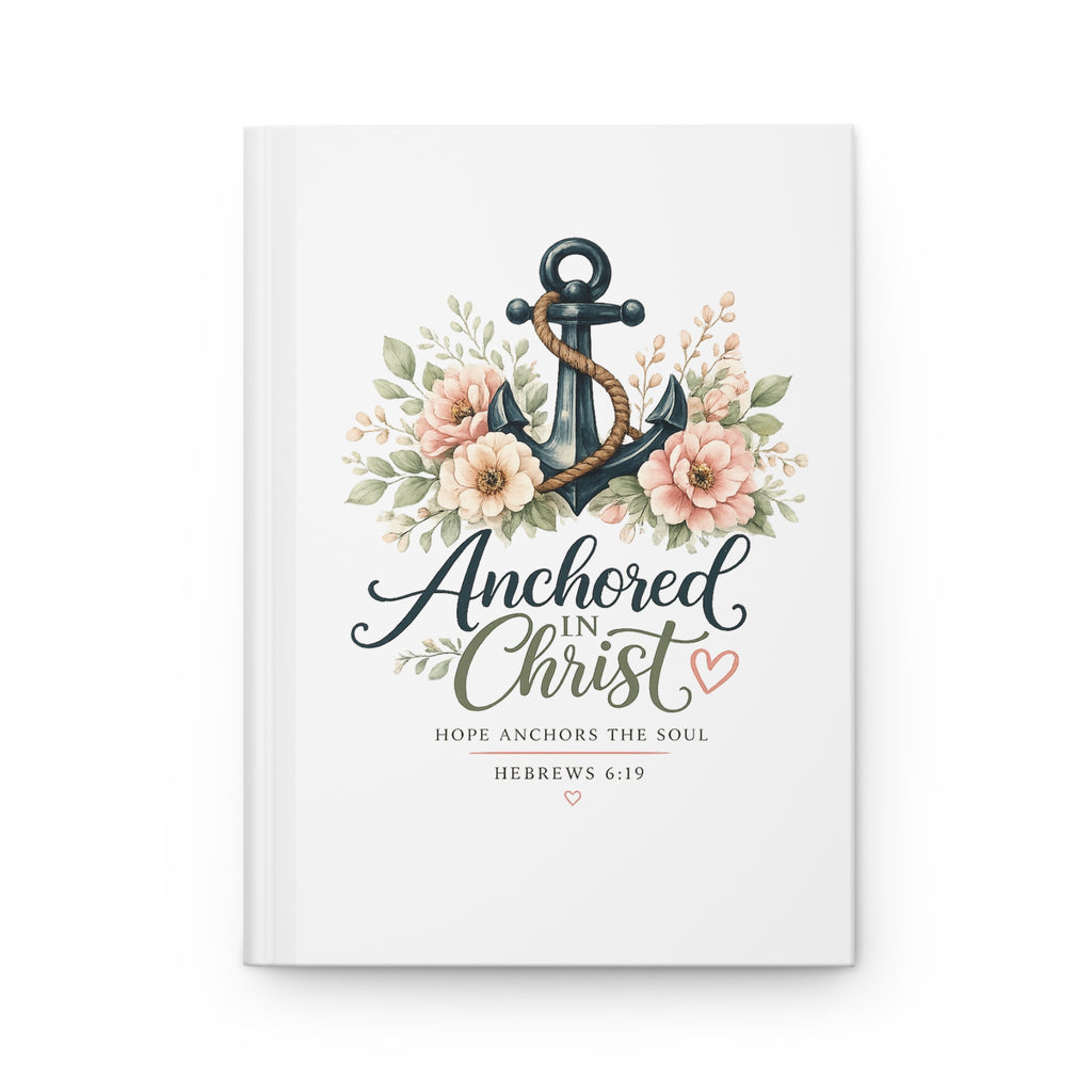 Anchored in Christ Hardcover Journal — Floral Anchor Bible Verse Notebook (Hebrews 6:19)
