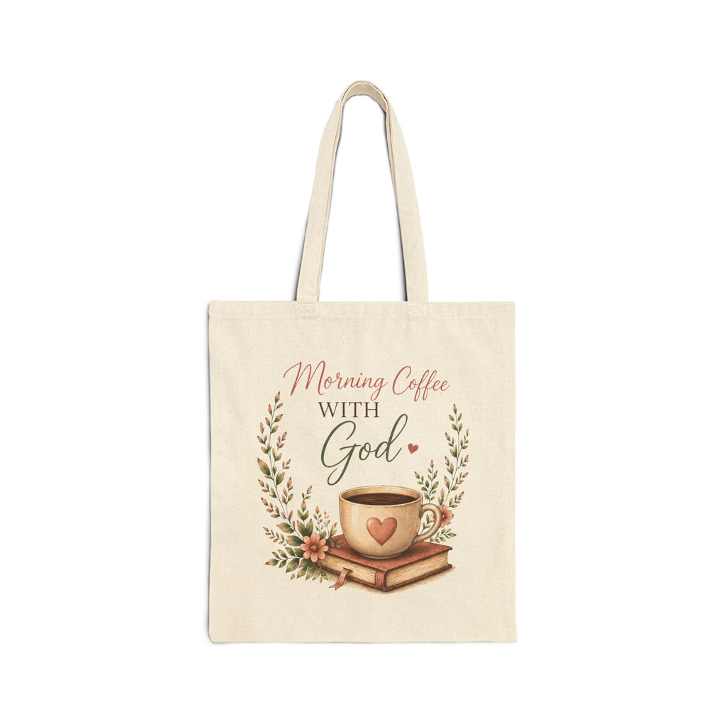 Morning Coffee with God Canvas Tote Bag | Christian Tote Bag | Psalm 5:3 Bible Verse Tote | Faith-Based Gift for Women | Bible Study Bag