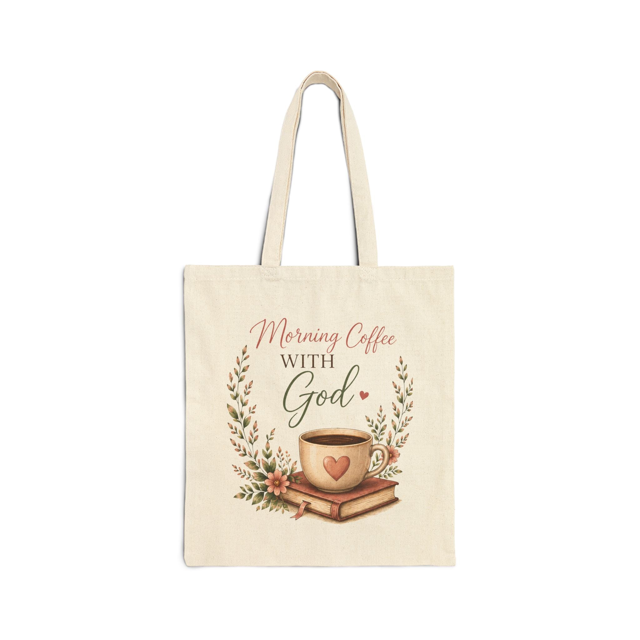 Morning Coffee with God Canvas Tote Bag | Christian Tote Bag | Psalm 5:3 Bible Verse Tote | Faith-Based Gift for Women | Bible Study Bag