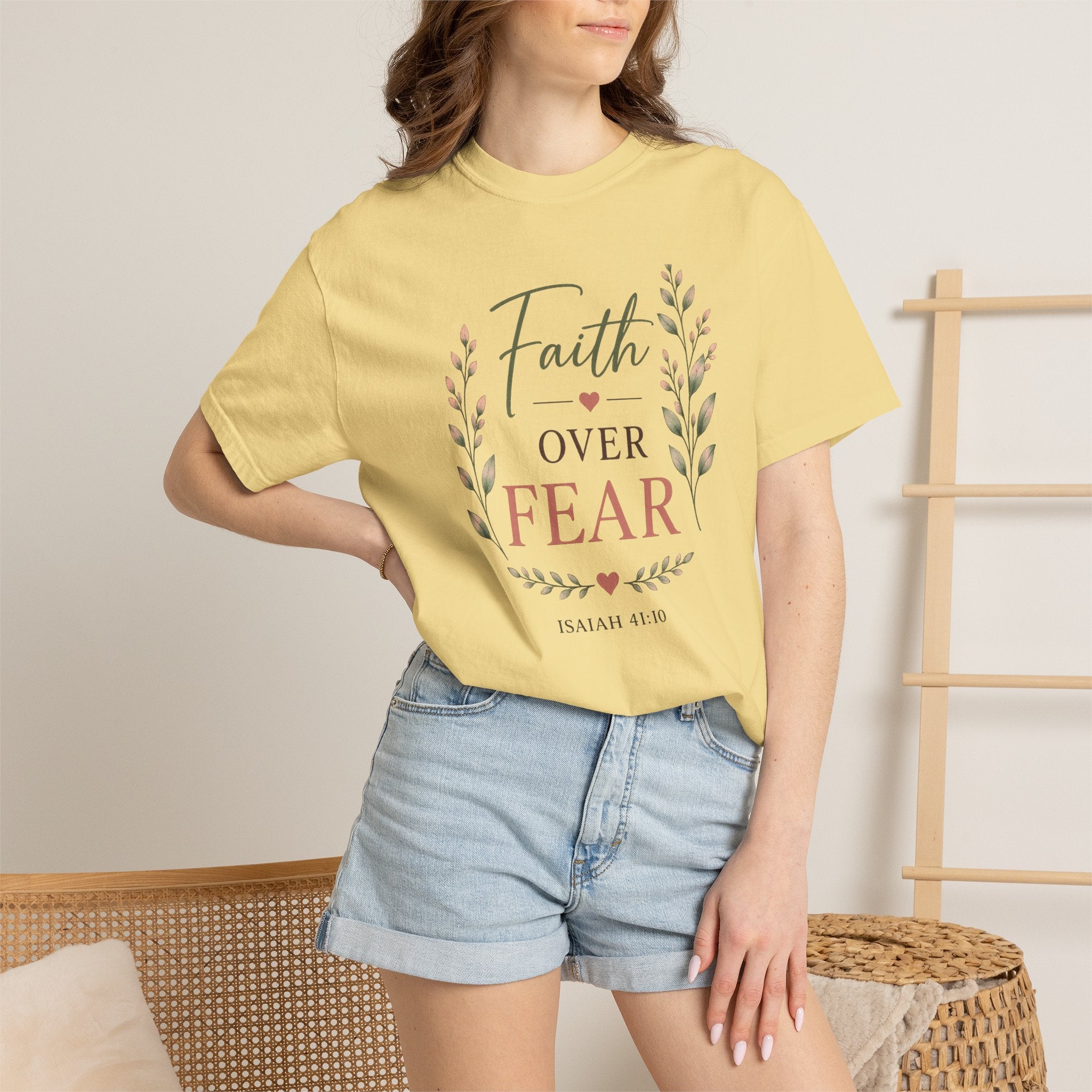 Faith Over Fear Comfort Colors® 1717 Christian T-Shirt | Isaiah 41:10