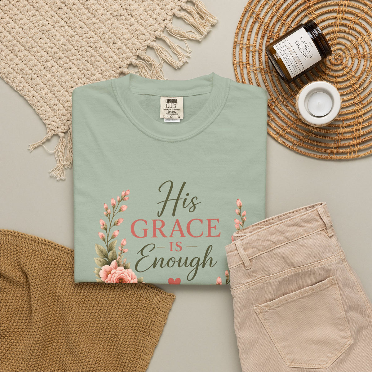 His Grace Is Enough Christian T-Shirt | 2 Corinthians 12:9 | Faith-Based Floral Shirt | Inspirational Bible Verse Tee | Christian Gift for Women