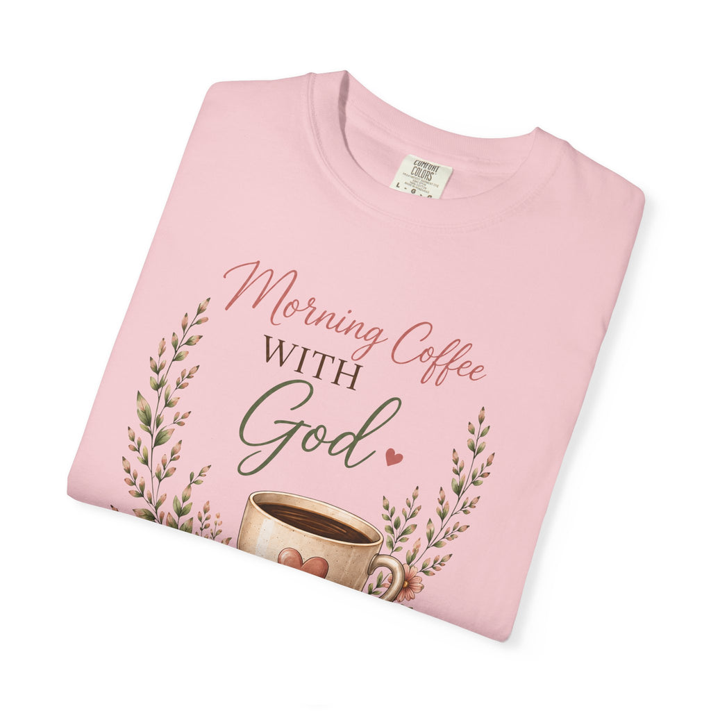 Morning Coffee with God Christian T-Shirt | Faith-Based Graphic Tee | Psalm 5:3 Inspirational Shirt | Bible Study Shirt | Christian Gift for Women